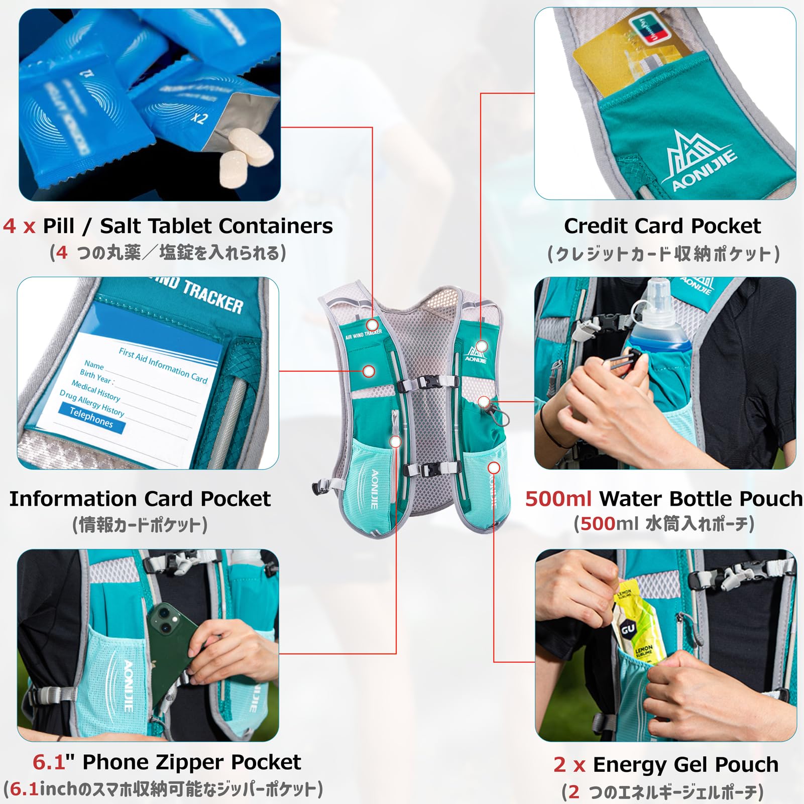 Azarxis Hydration Running Vest Backpack Pack 5L For Women And Men Jogging Trail Race Marathon Cycling Hiking (Mint Blue Backpack Only)