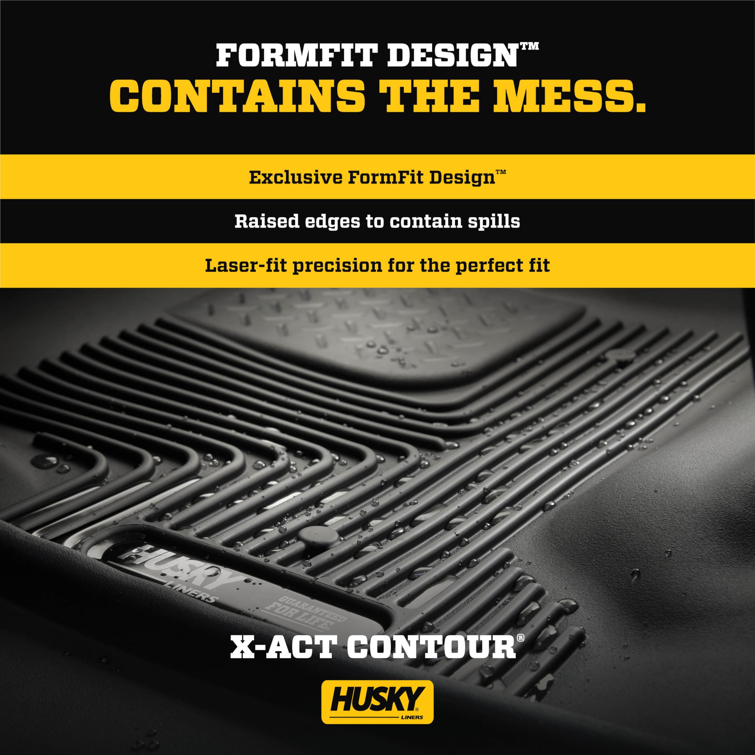 Husky Liners X-Act Contour Floor Mats | Fits 2015 - 2024 Ford F-150 Supercrew; 2022 - 2024 Ford F-150 Lightning Supercrew W/0 Fold Flat Storage | Front & 2Nd Row, 3-Pc Black - 53498