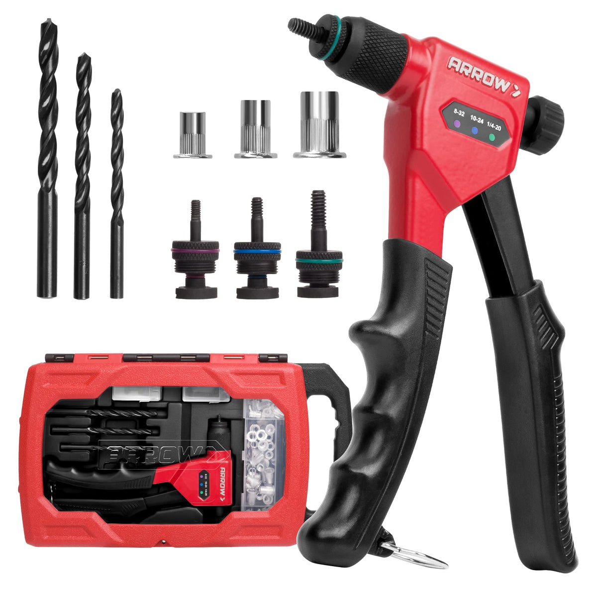 Arrow Rivet Nut Tool, 8'' Rivet Nut Gun Kit Designed for Tight Space, Rivet Nut Setter with 3 Pcs Mandrels (8-32, 10-24, 1/4-20)