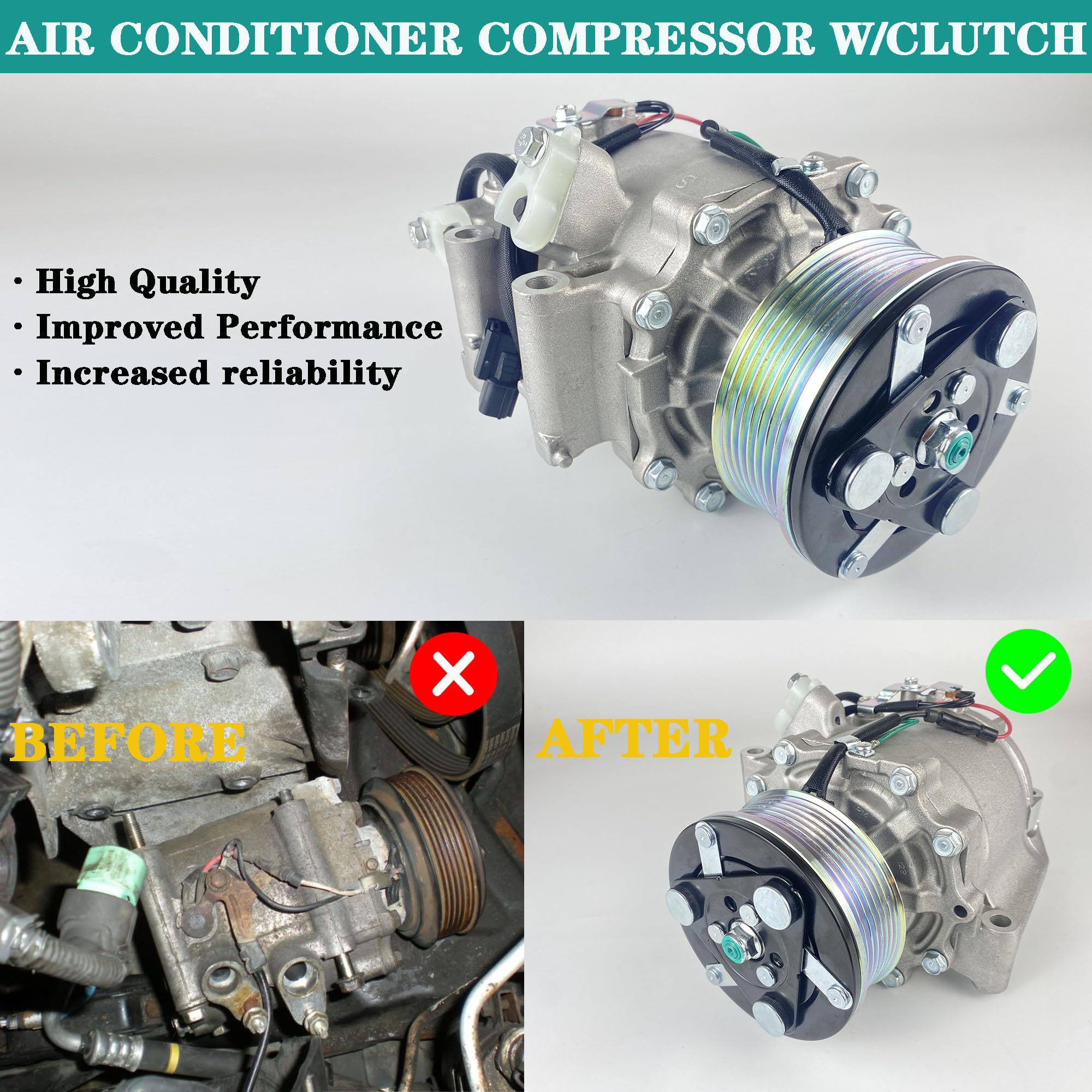 Yzusgomumu Car Ac Compressor Compatible With 2006 2007 2008 2009 2010 2011 Honda Civic 1.8L Air Conditioner Compressor W/Clutch Replaces# 38800Rnaa01 38810Rrba01 38800-Rnb-A02 38800Rnaa010M2