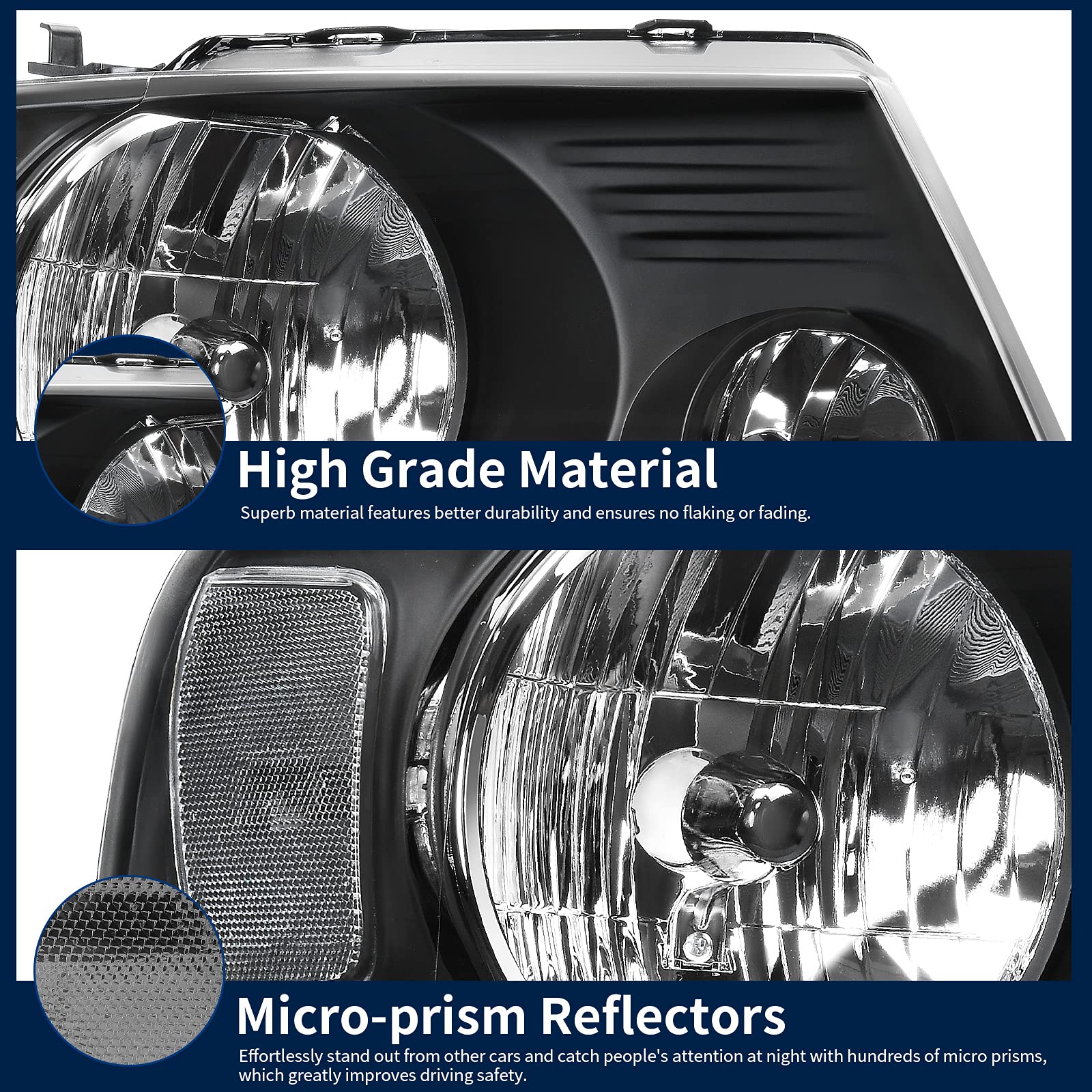 Autosaver88 Headlight Assembly Compatible With 2004 2005 2006 2007 2008 Ford F-150 Black Housing Clear Reflector Clear Lens Pass