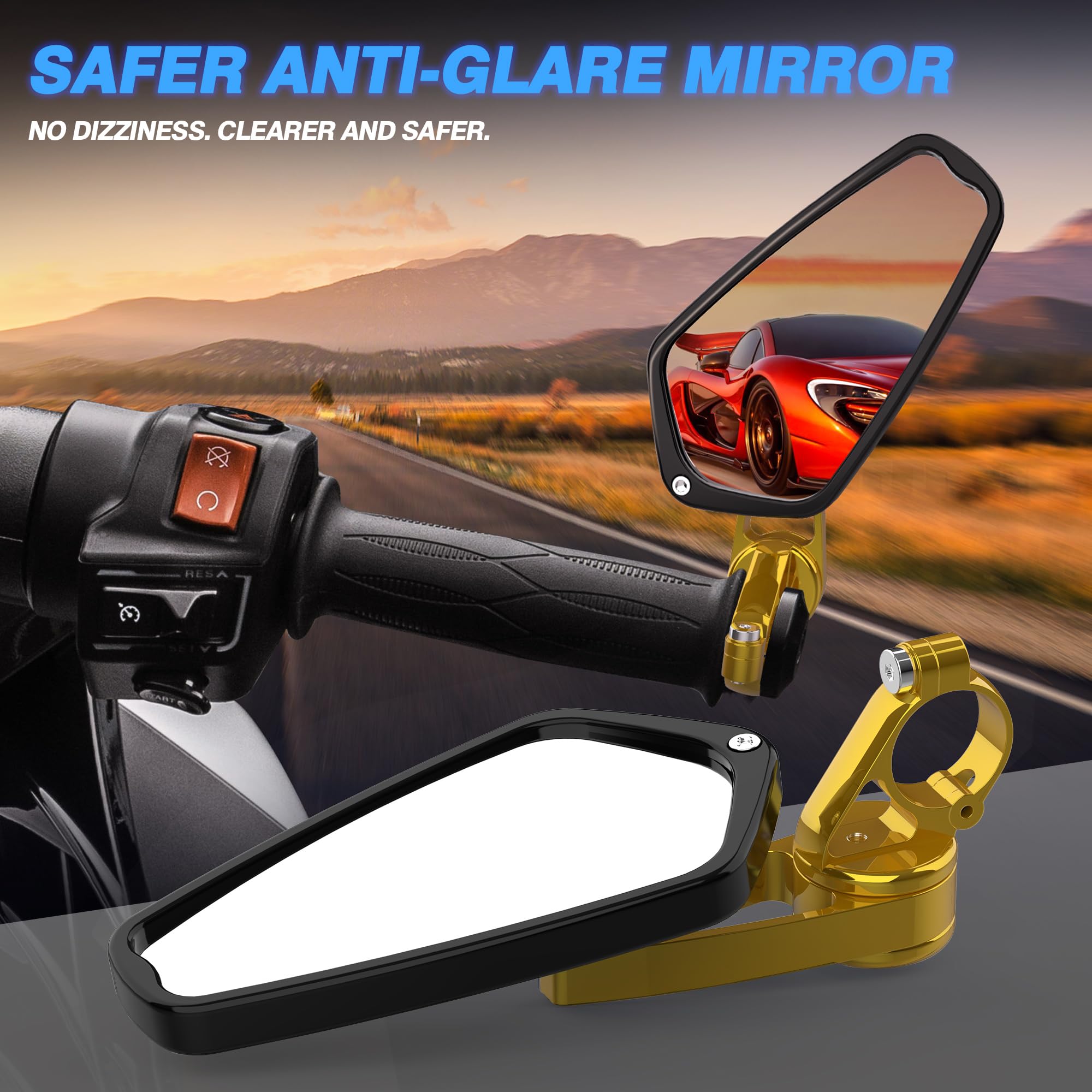 Mictuning Cnc Motorcycle Mirrors - 7/8'' (22Mm) Bar End Rear View Mirrors Compatible With Most Honda Grom, Yamaha, Kawasaki, Duc