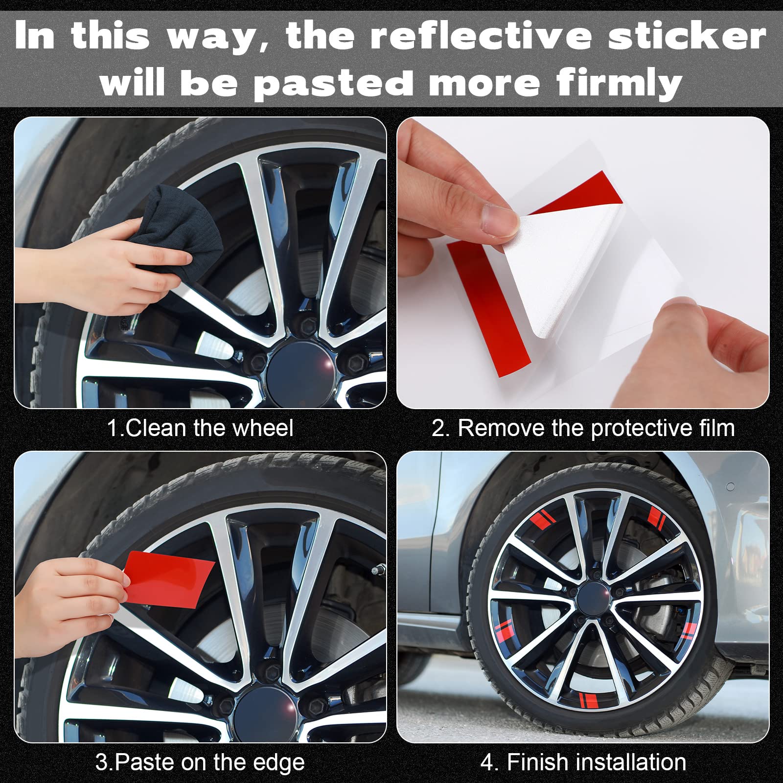 24 Pcs Wheel Rims Decal Stripes Reflective Car Stickers Wheel Hub Stickers Automotive Decals For 18-21 Inch Wheels Tire Rim Safe