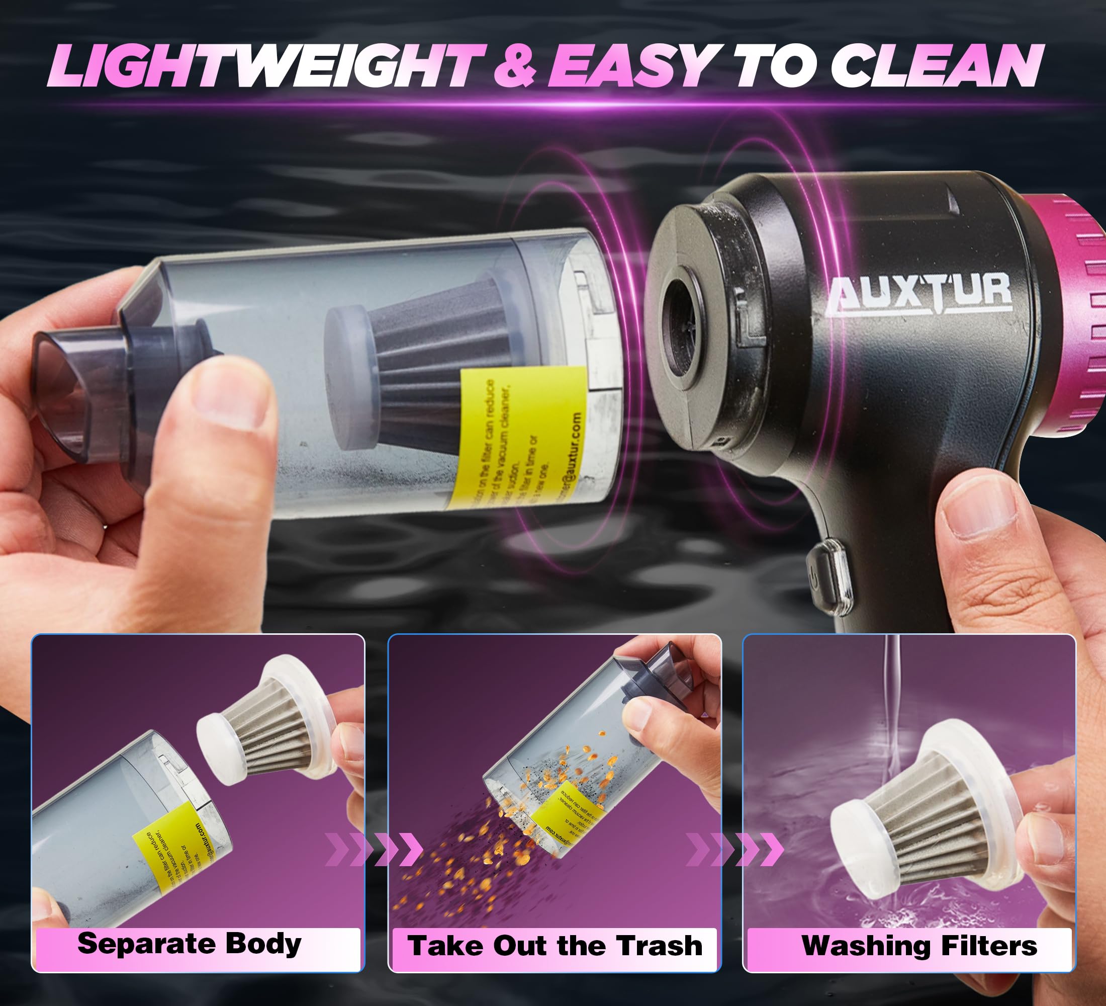 AUXTUR Handheld Vacuum Cordless-3 in 1 Car Vacuum Cleaner High Power-Brushless Motor 12000PA,Super Suction Power Vacuums-Cable-S