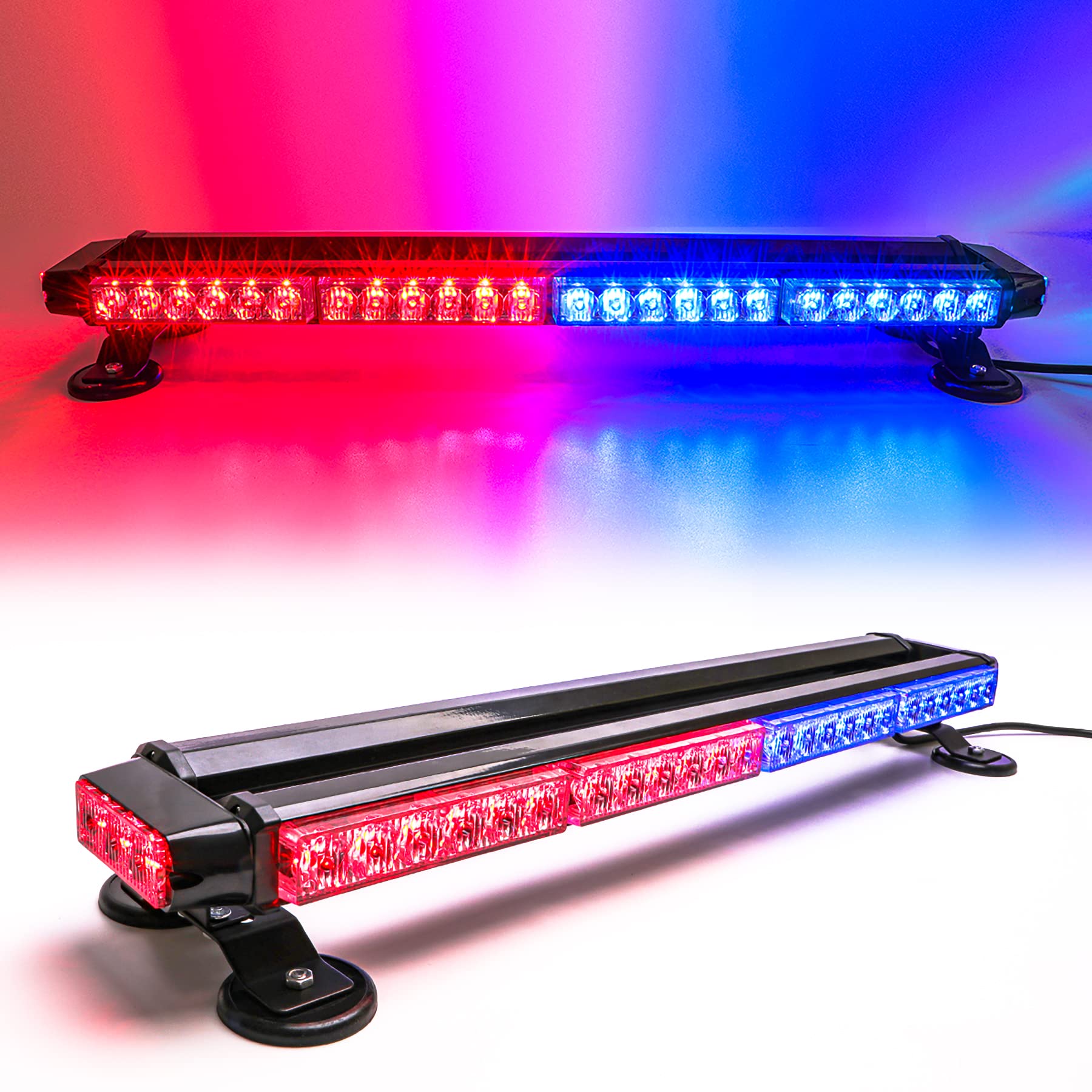 CUMART 26.5" LED Light Bar - Red/Blue Emergency Strobe for Police, Firefighter, Truck, Cars - 54 LED Magnetic Base Traffic Advisor