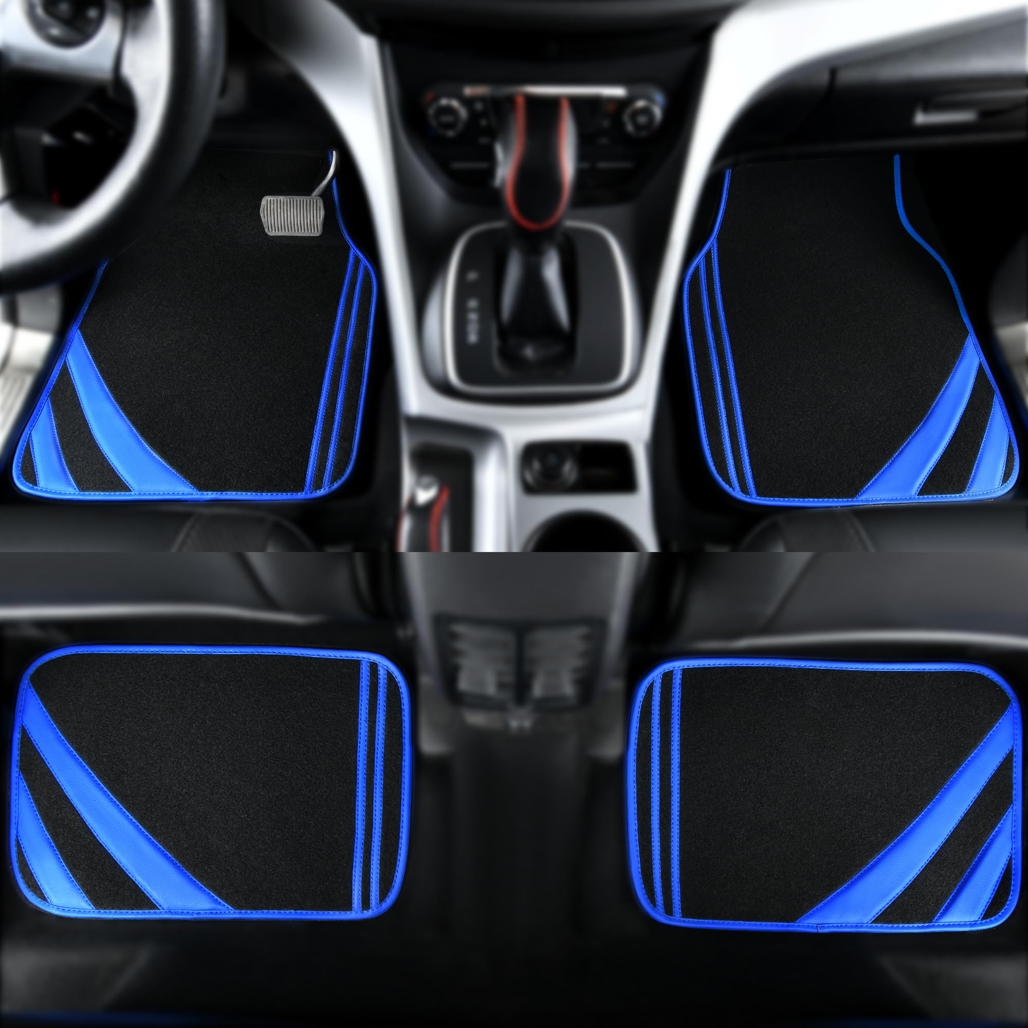 Car Pass Faux Leather Car Mats Blue Edge Waterproof Car Floor Mats Car Carpet Mats 4 Pieces With Double Stitch Line Anti-Slip Ba