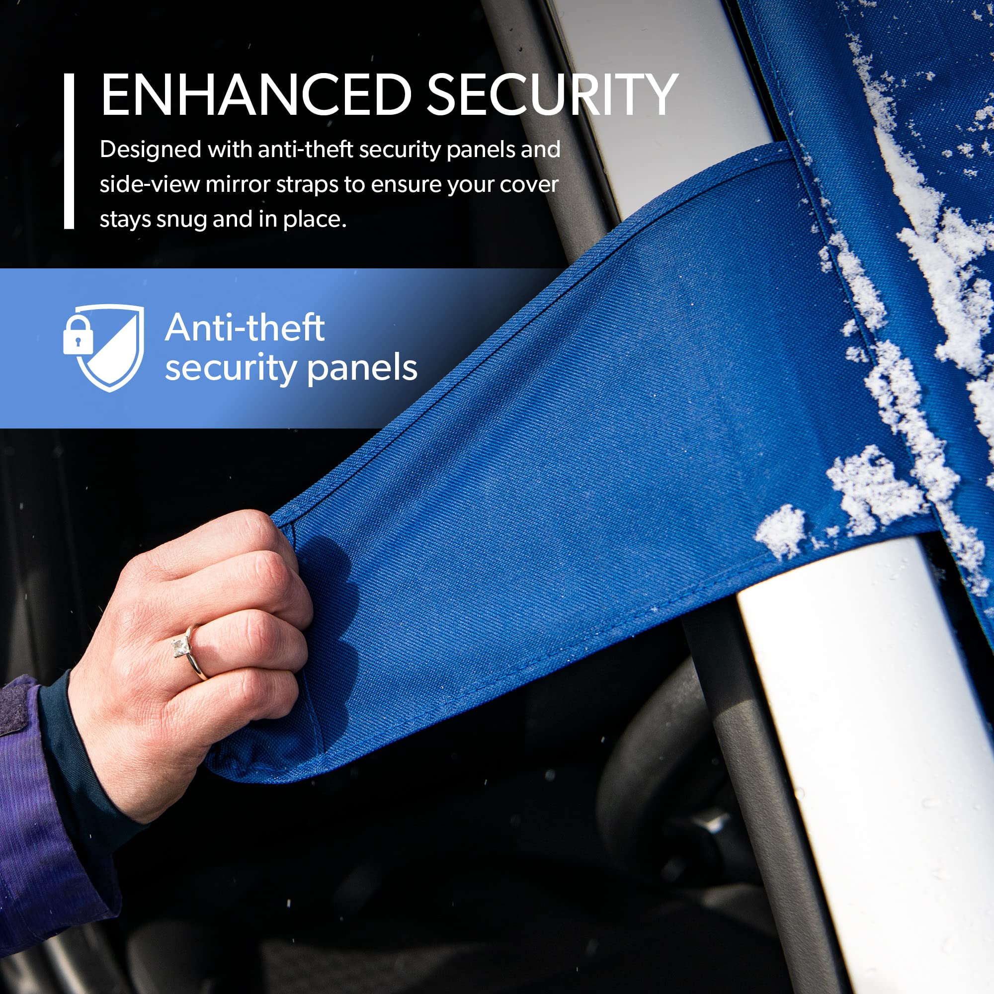 Frostguard Plus | Winter Windshield Cover For Ice And Snow, Xl Size (Indigo) - Built-In Security Panels, Wiper Blade Coverage +