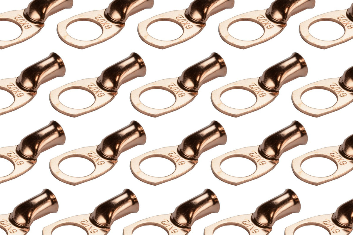 Temco 100 Pack Bare Copper Welding Battery Cable Ends, Lugs Terminal 6 Awg 1/2 '' Hole (6 Awg To 1/0 Awg Options Available)
