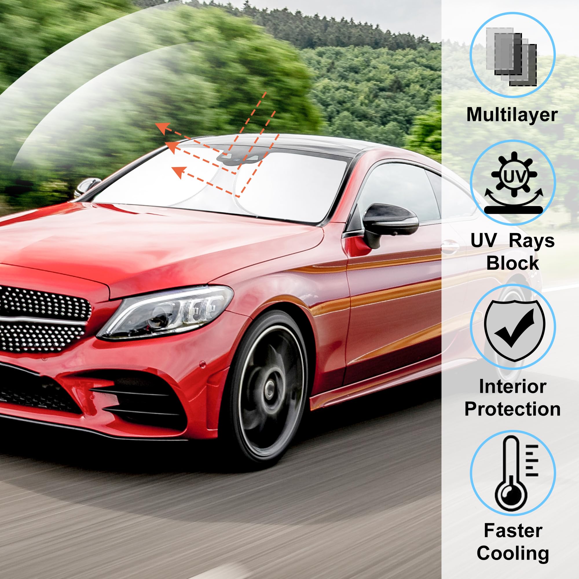 Windshield Sun Shade Custom Fit For 2015-2021 Mercedes Benz C Class W205 C250 C300 C400 Accessories Foldable Sunshade Sun Blocke