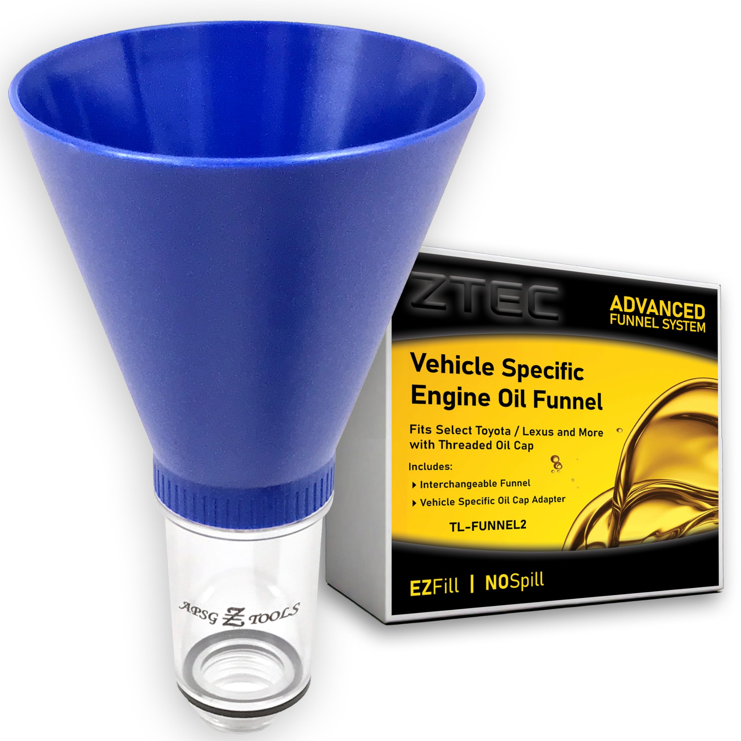 APSG Locking Oil Funnel | Compatible with Select Toyota Lexus Scion | No-Spill Tool Screws Directly INTO Filler | Fast & Easy Oi