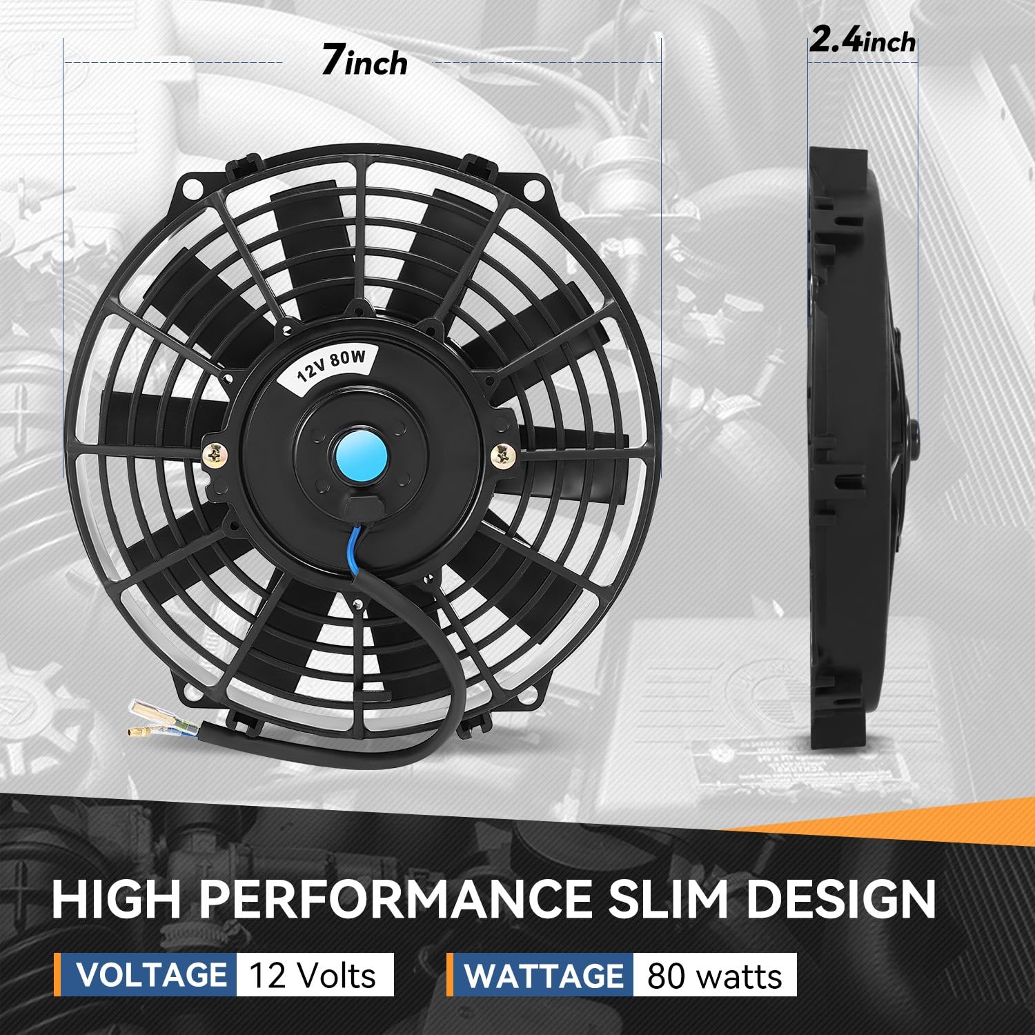 Auto Dynasty Universal 9 Inches High Performance Electric Slim Radiator Cooling Fan With Mounting Kit, (Pack Of 2) 12V, Black