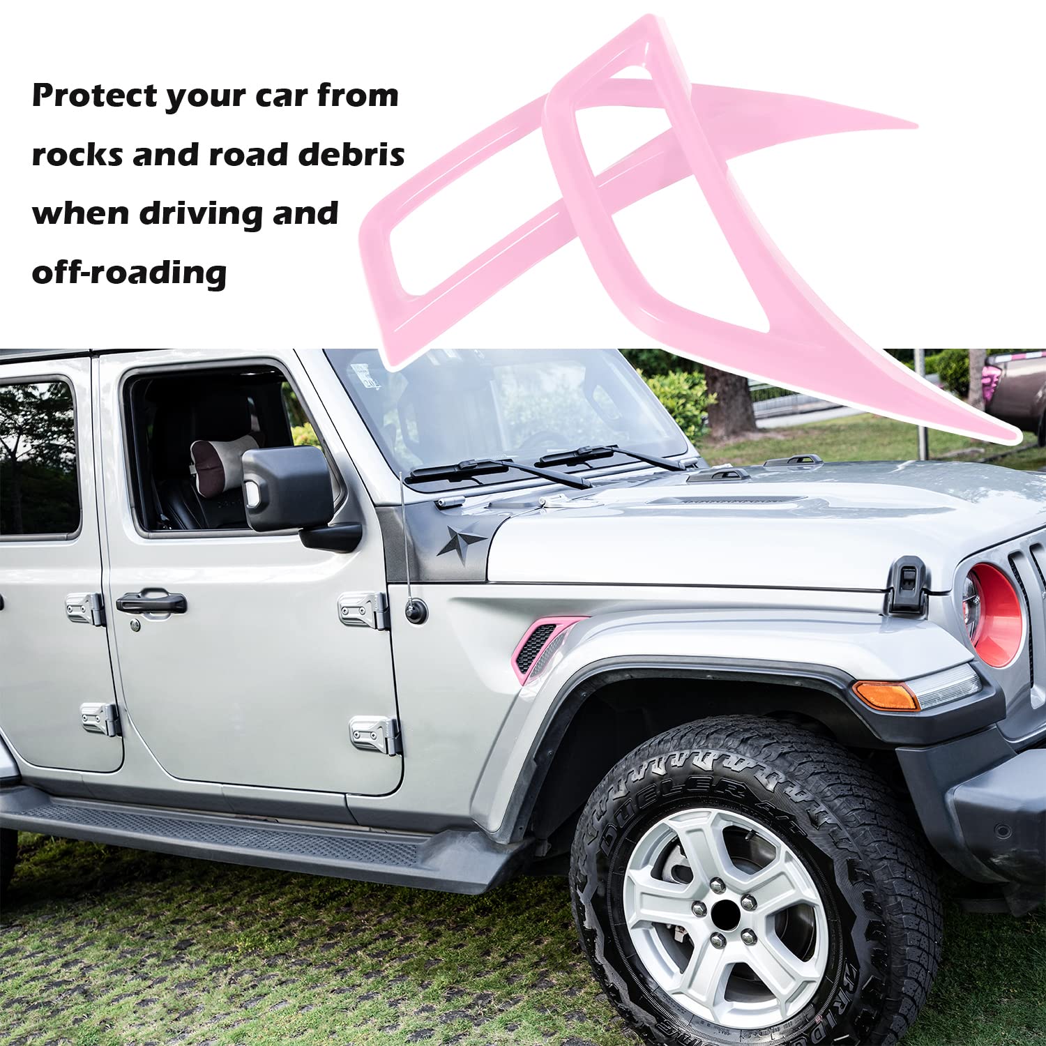 Bonbo 2Pcs Exterior Accessories Wheel Eyebrow Side Air Conditioning Vent Outlet Cover Trim For Jeep Wrangler Jl Jlu Sports Sahara Freedom Rubicon Unlimited Gladiator Jt 2018-2022 (Pink)