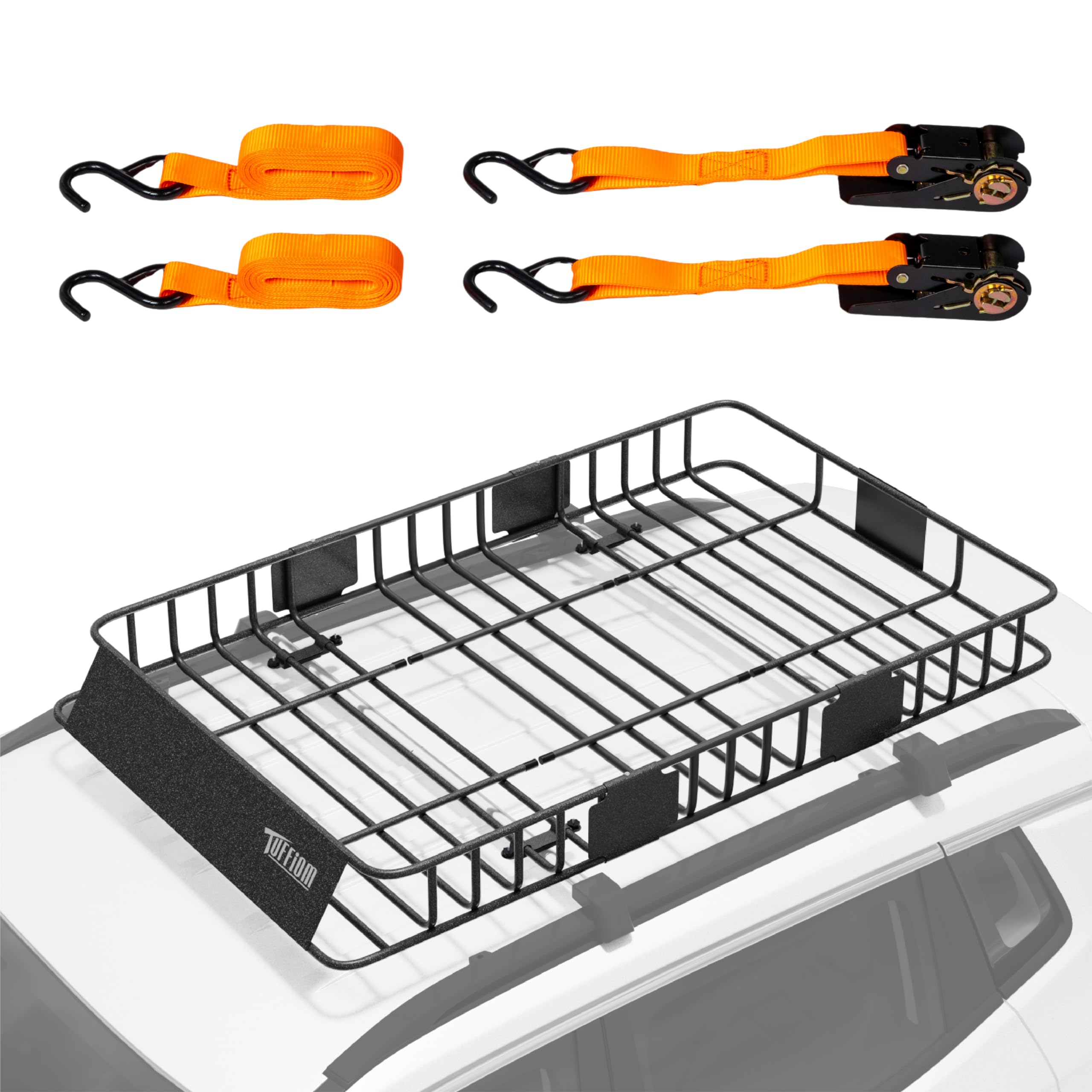 Tuffiom 64''X 39''X 6'' Universal Rooftop Cargo Carrier Basket, Extendable Steel Roof Rack Basket W/Straps With Hook, Heavy Duty