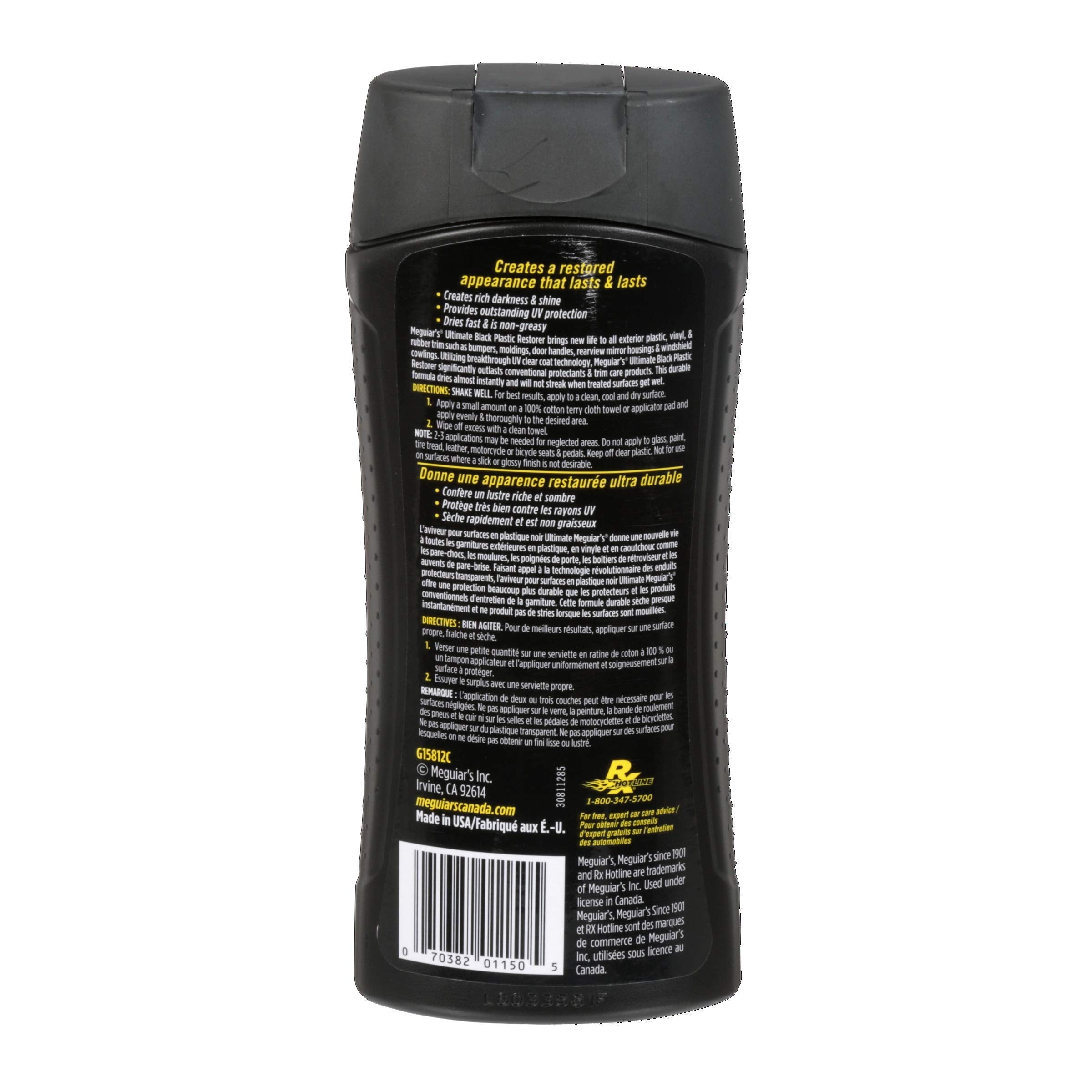Meguiar's Ultimate Black Plastic Restorer for Plastic, Vinyl & Rubber Trim, 355mL - G15812C