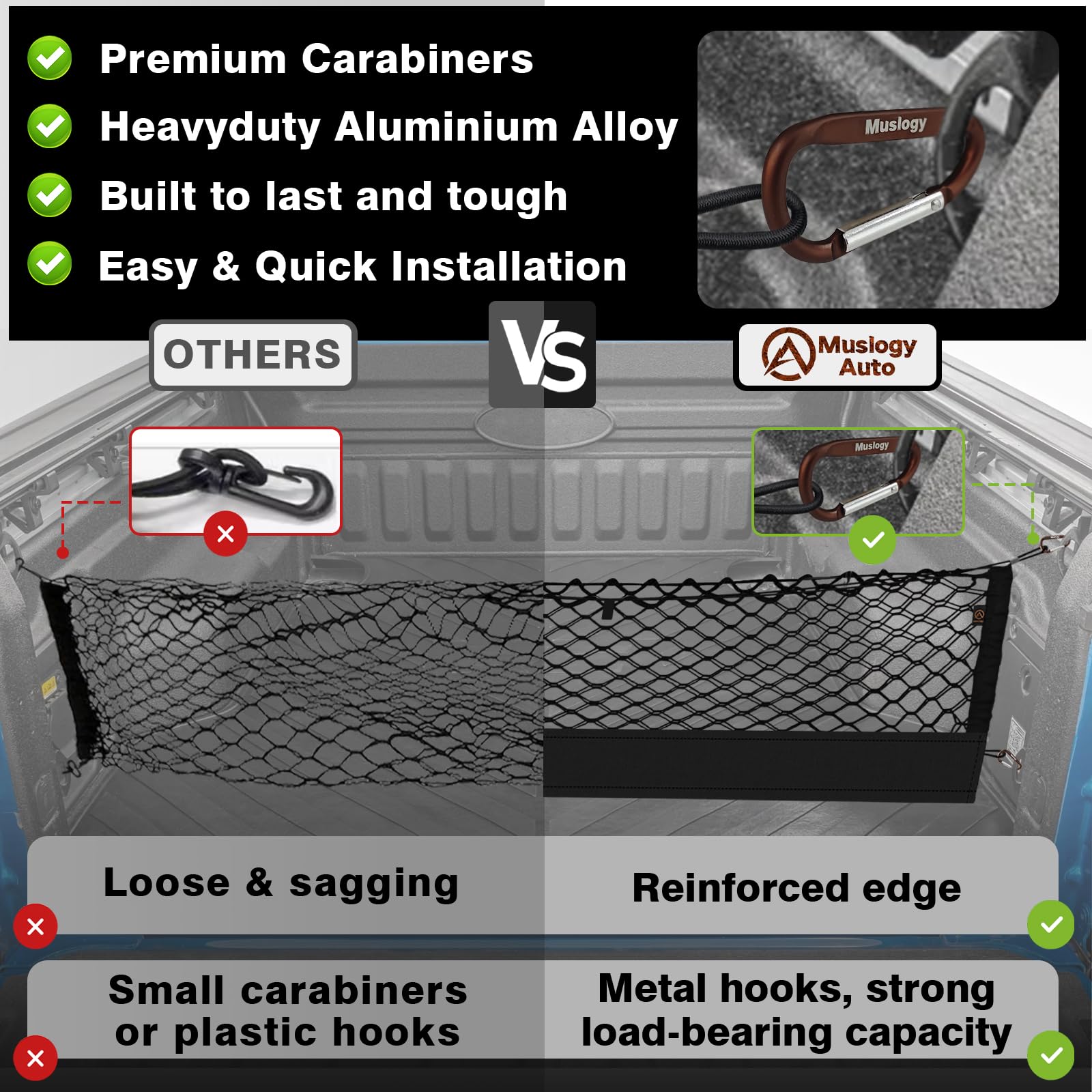 Muslogy Truck Bed Cargo Net Compatible With 2022-2024 2025 Ford Maverick Accessories Envelope Style Bed Net Trunk Organizer - Up