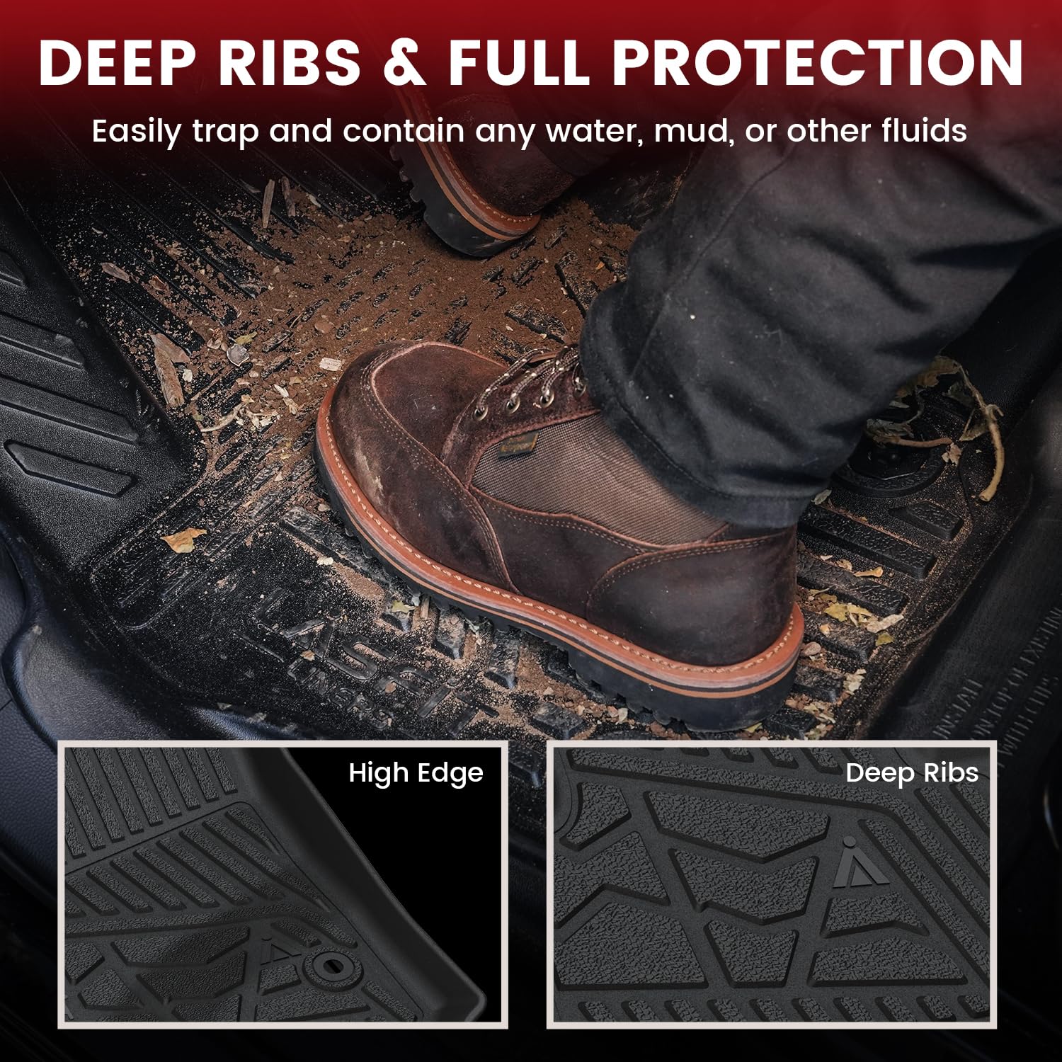 Lasfit Floor Mats For Chevrolet Chevy Colorado/Gmc Canyon Crew Cab 2023 2024 2025 (Fit Carpet Floor), All Weather Tpe Custom Fit