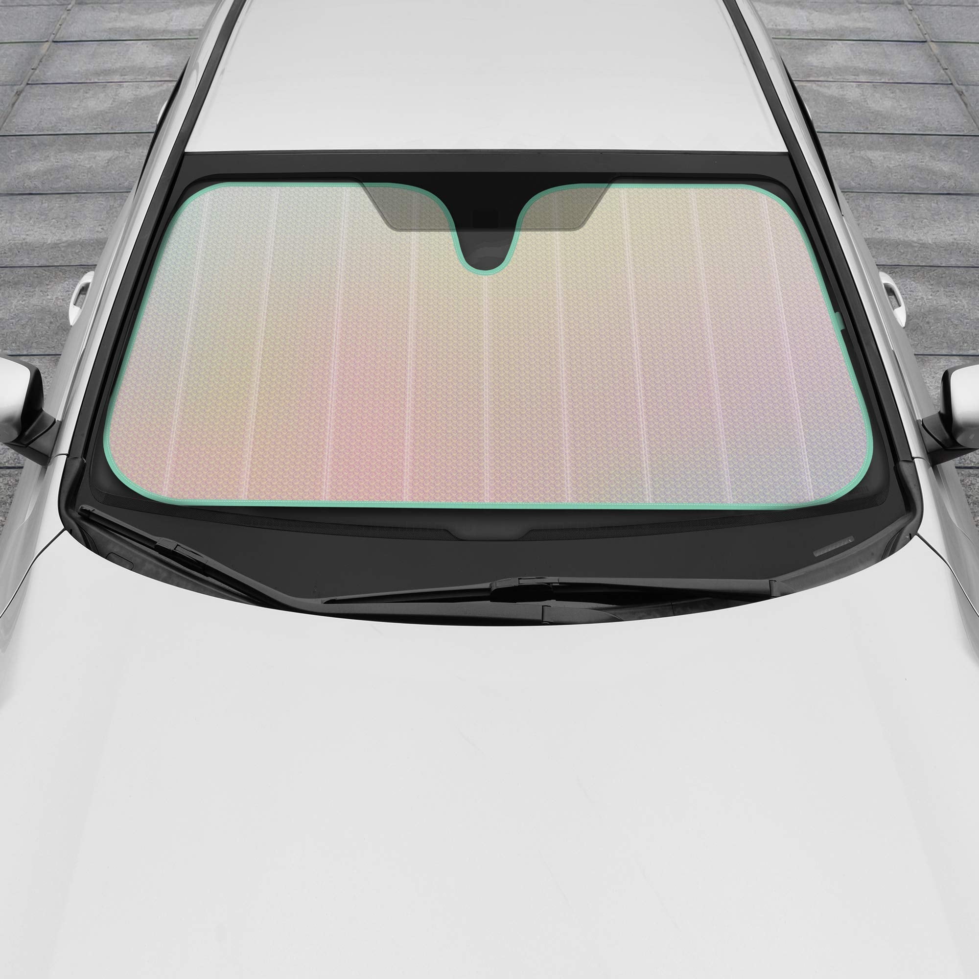 Iridescent Matte White Front Windshield Sunshade-Accordion Folding Auto Shade For Car Truck Suv-Blocks Uv Rays Sun Visor Protector-Keeps Your Vehicle Cool- 58 X 27 In