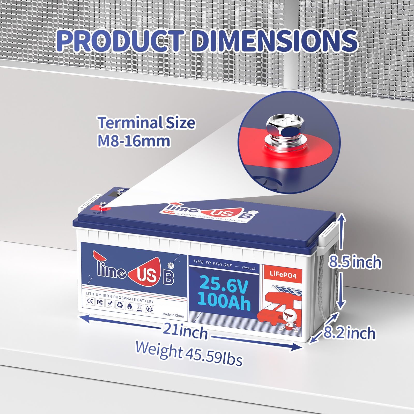Timeusb 24V 100Ah Lifepo4 Battery, Built-In 100A Bms, 2.56Kwh Lithium Battery, 10-Year Lifetime With Grade A Lifepo4 Cells, Perfect For Rv, Camper, Home Energy Storage, Van, Off-Grid, Etc
