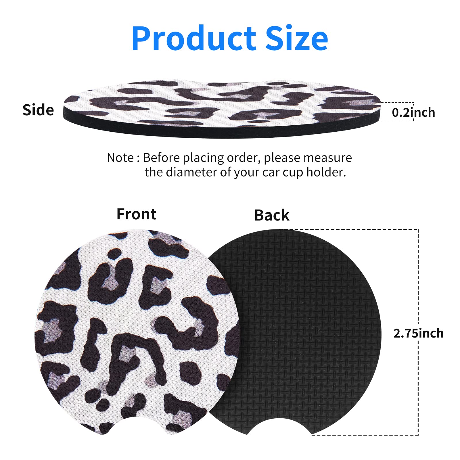 tifanso Car Cup Drink Holder Coaster, 2 Pack Car Coasters for Cup Holders, Cute Vehicle Accessories for Women and Girl (Snow Leo