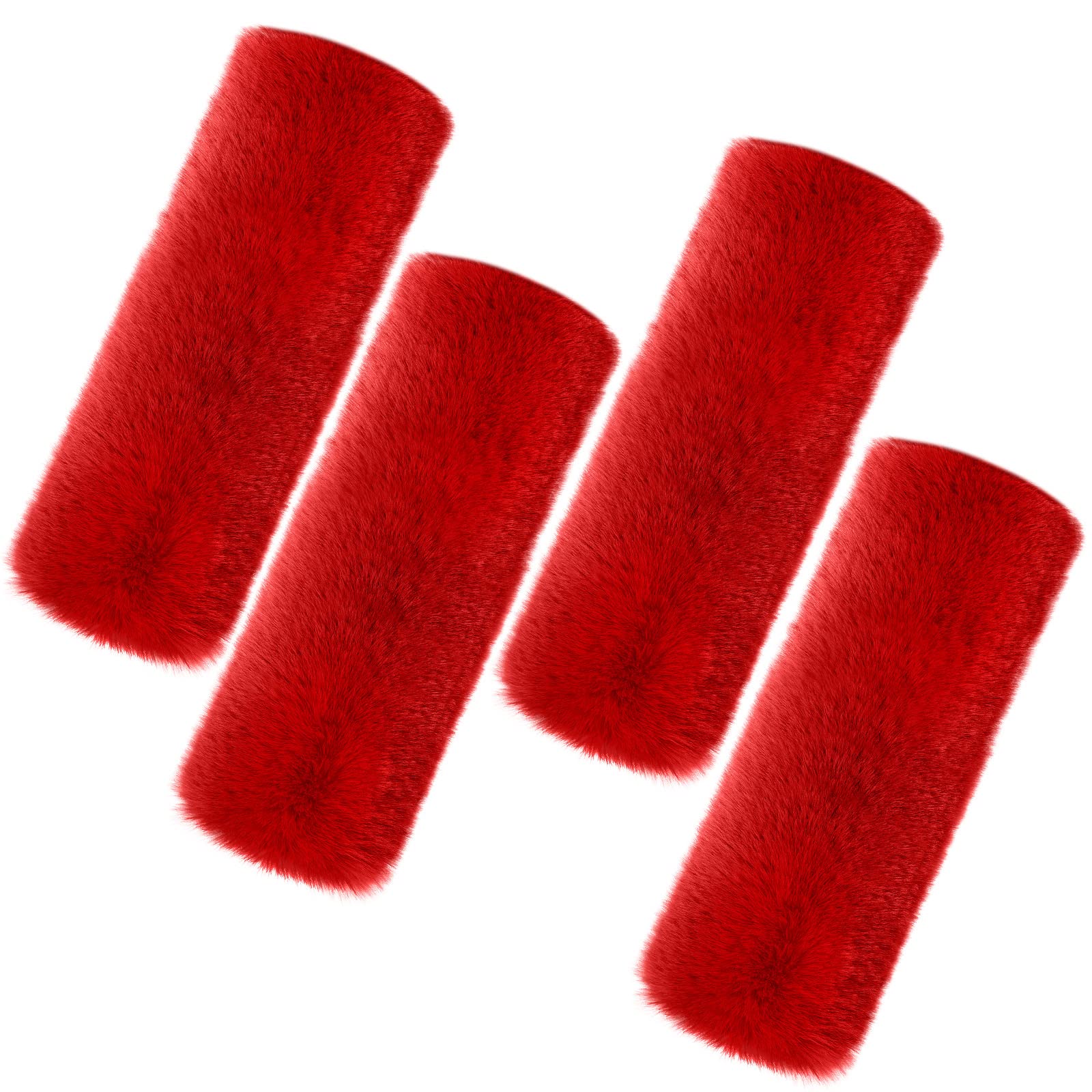 Boao 4 Pack Faux Sheepskin Car Seat Belt Pads Seatbelt Protector Soft Seat Belt Shoulder Strap Cover Comfort Harness Pad(Wine Re