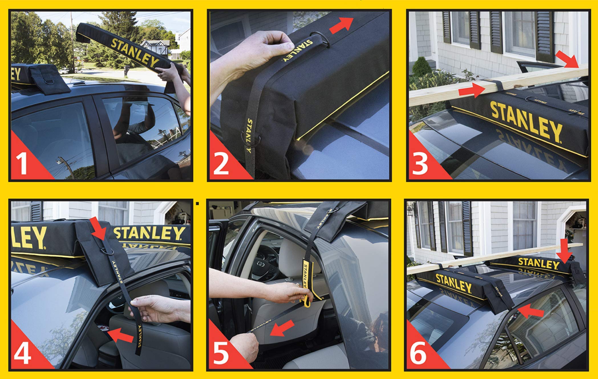 STANLEY S4000 Soft Roof Rack Pad & Luggage Carrier Kit, Black/Yellow, 3.3 ft, Heavy-Duty Tie Down Straps