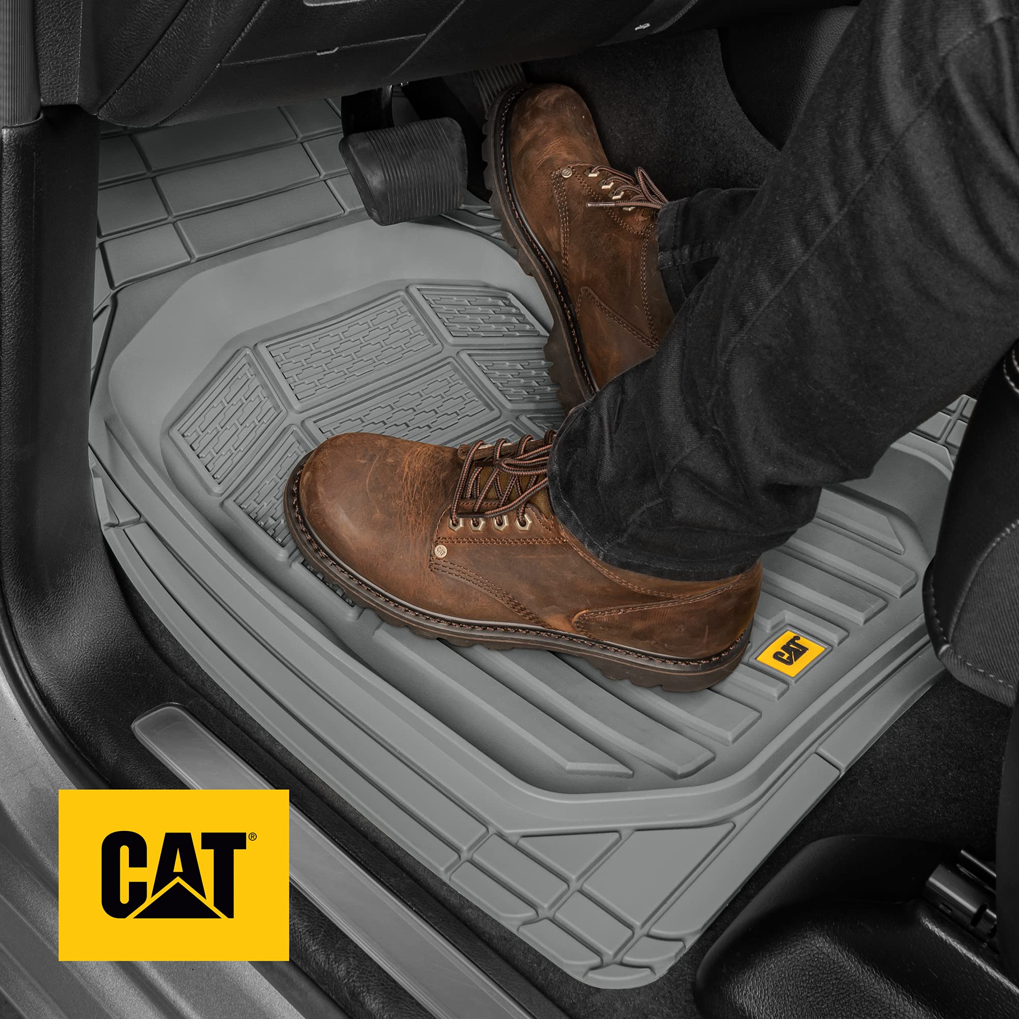 CAT Gray Car Floor Mats Full Set - Universal Heavy Duty Trim to Fit Floor Mats for Trucks - Car Mats & SUV Floor Liners for Car