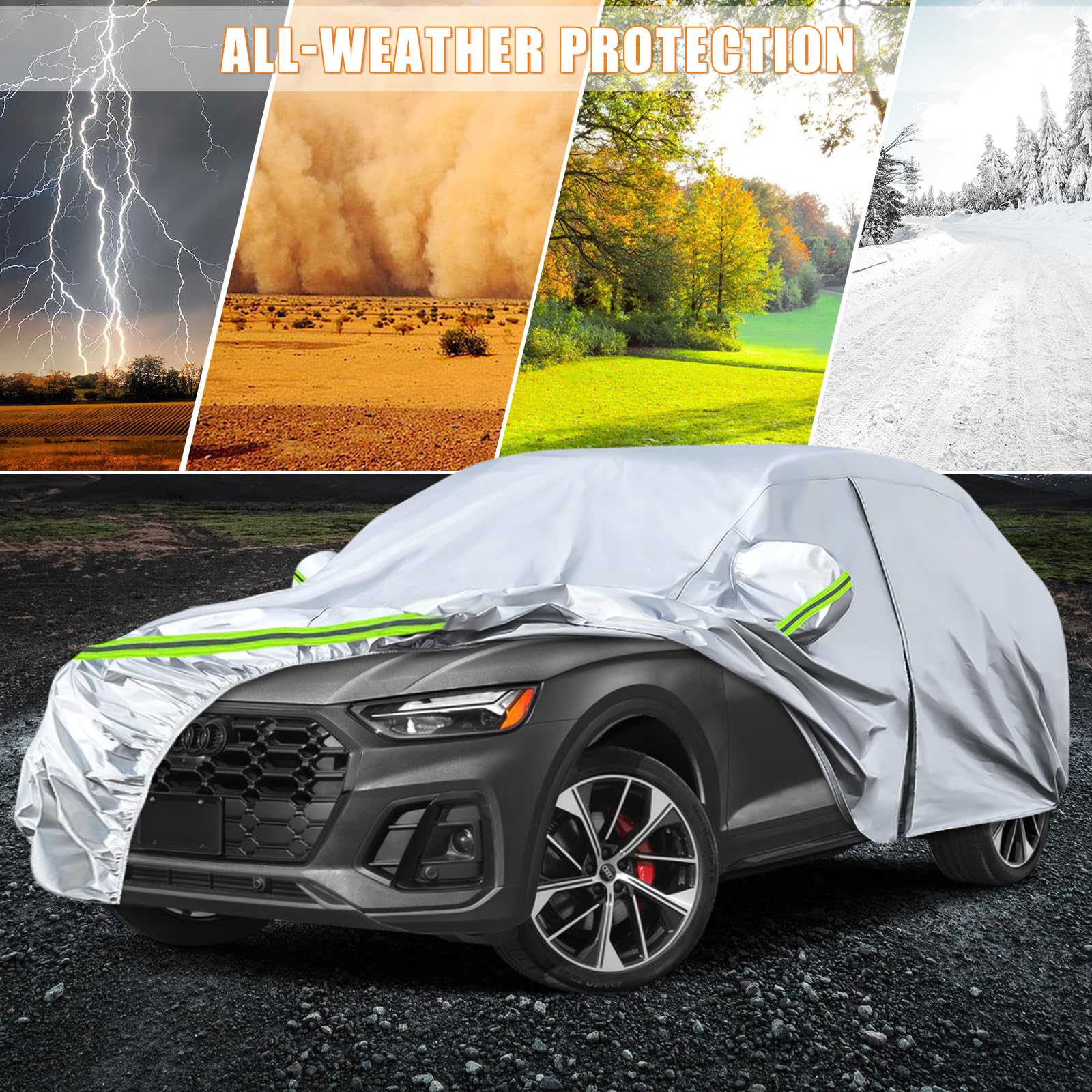 Waterproof Car Covers Replace For 2009-2025 Audi Q5/Sq5, 6 Layers Silver All Weather Custom-Fit Car Cover With Zipper Door & Win
