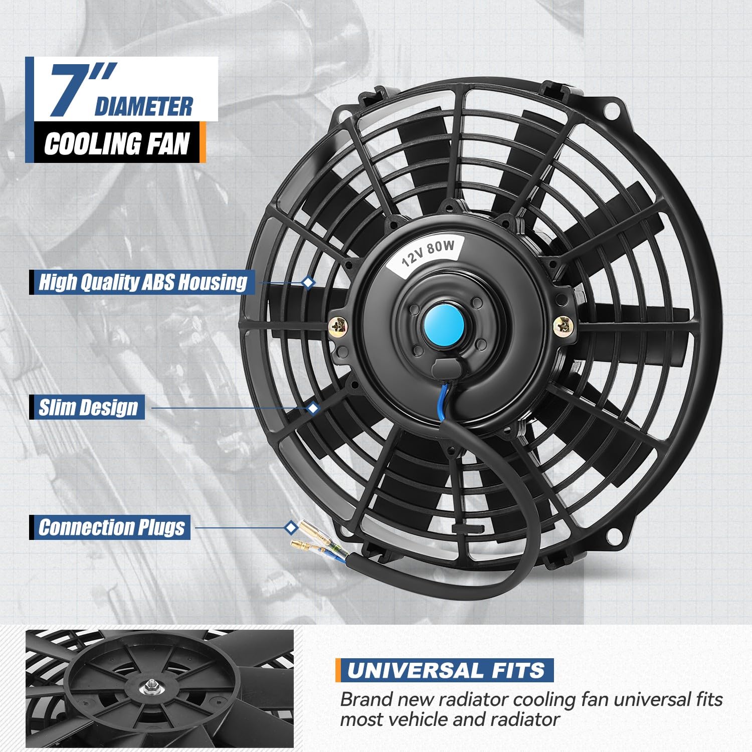 Auto Dynasty Universal 9 Inches High Performance Electric Slim Radiator Cooling Fan With Mounting Kit, (Pack Of 2) 12V, Black