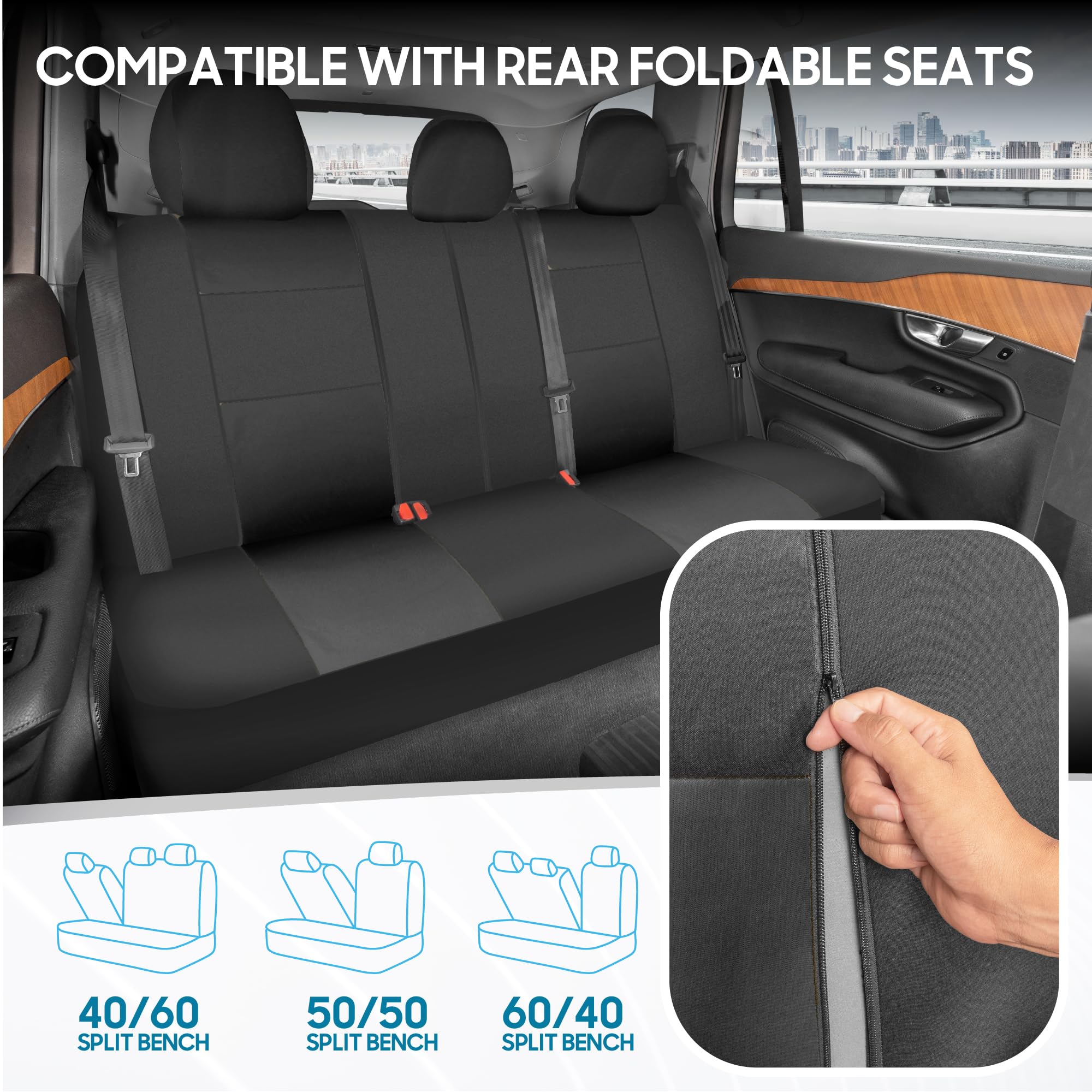 BDK PolyPro Car Seat Covers Full Set, Solid Charcoal – Easy to Install Front & Rear Seat Covers for Cars, Trucks, Vans, SUVs