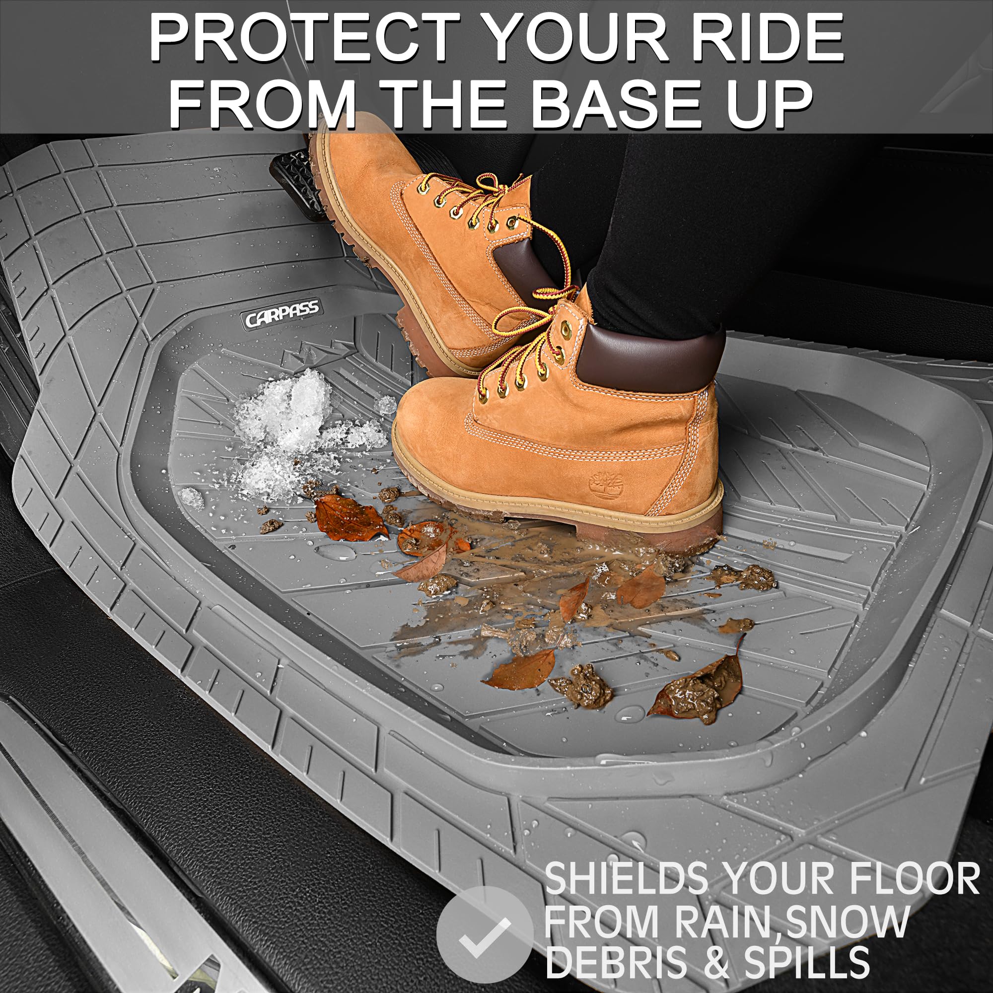 Car Pass Deep Dish Rubber Floor Mats For Cars Full Set,Heavy Duty Car Mats,Universal Waterproof Trim-To Fit Automotive Floor Mat