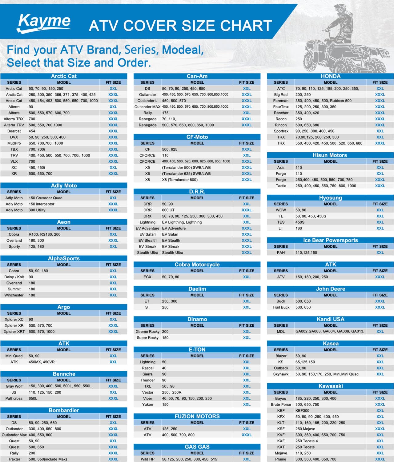 Kayme ATV Cover Waterproof Outdoor Heavy Duty, 4 Wheeler Quad Cover All Weather Rain Snow UV Protection, Fits for Kawasaki, Pola