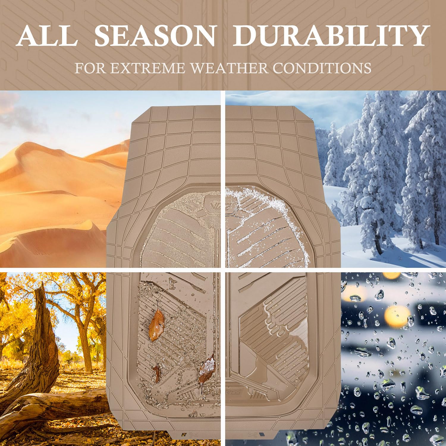 Car Pass Heavy Duty Rubber Car Mats, Deep Dish Car Floor Mats Full Set, Universal All Weather Automotive Mats 3 Pieces Trim To F