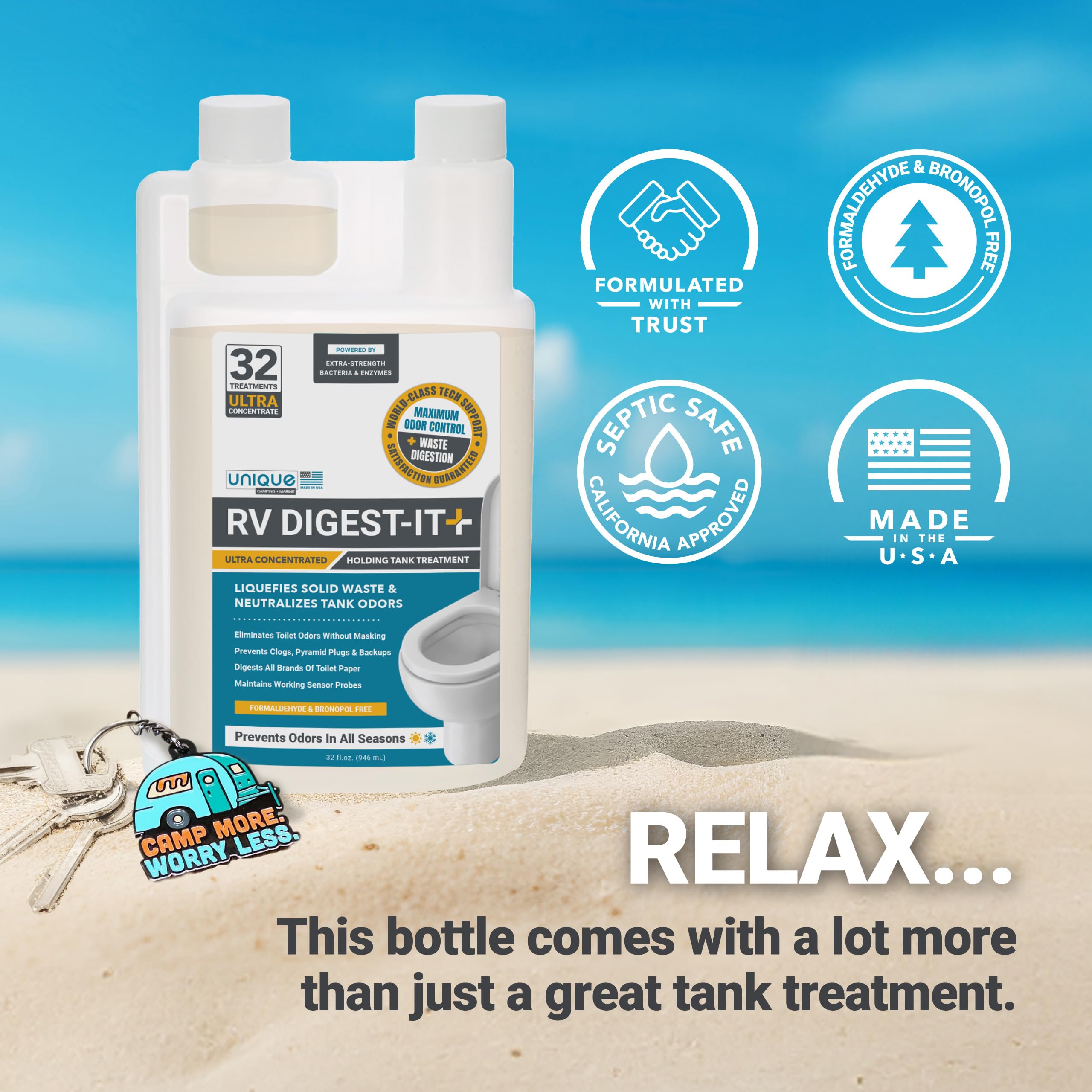 Unique Rv Digest-It+ Extra-Strength Ultra-Concentrate - 64 Rv Toilet Treatments - Eliminates Smells And Liquifies Waste 32 Oz (2