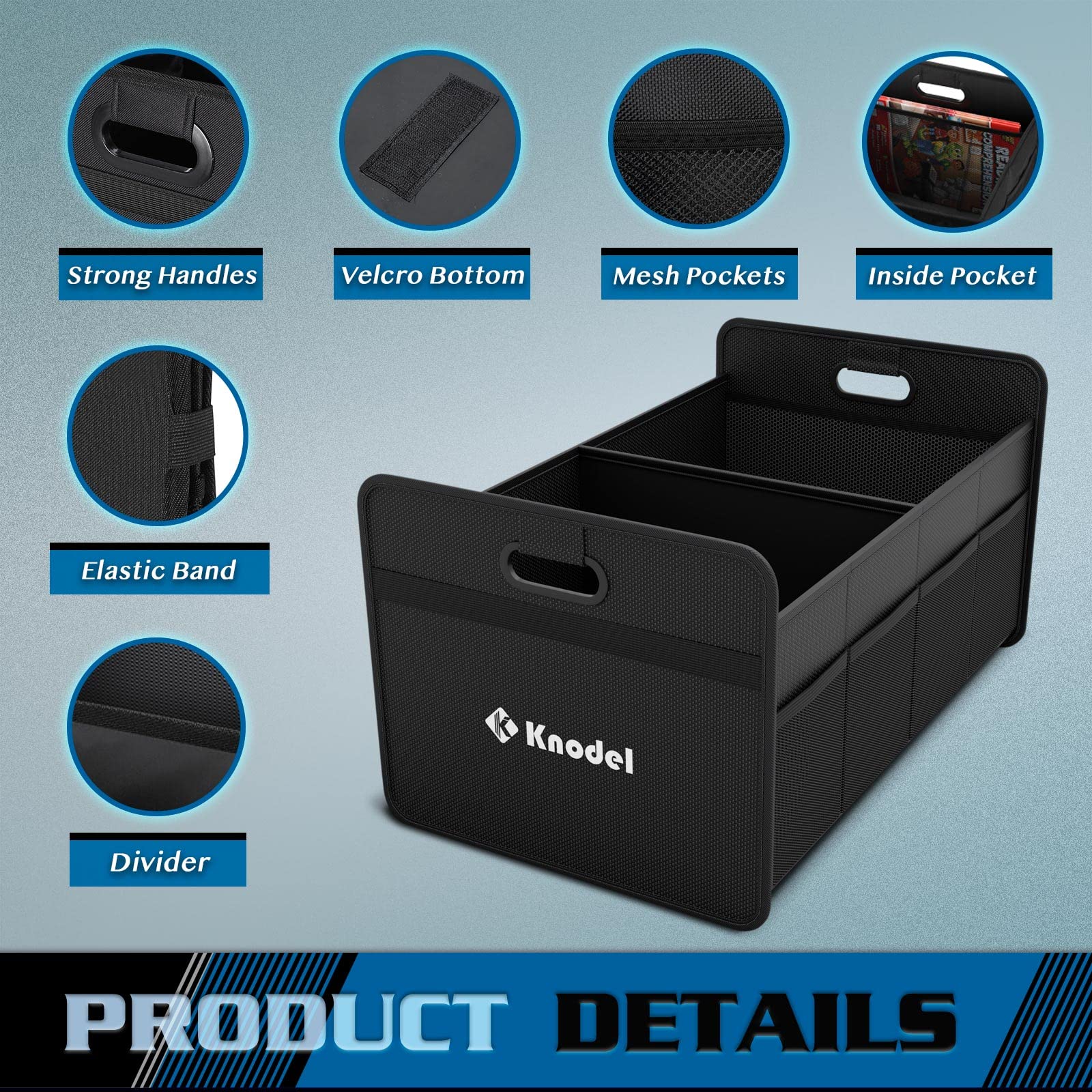 K Knodel Car Trunk Organizer, Foldable Organizer For Car, Automotive Consoles & Organizers, Storage With Reinforced Handles (Black)