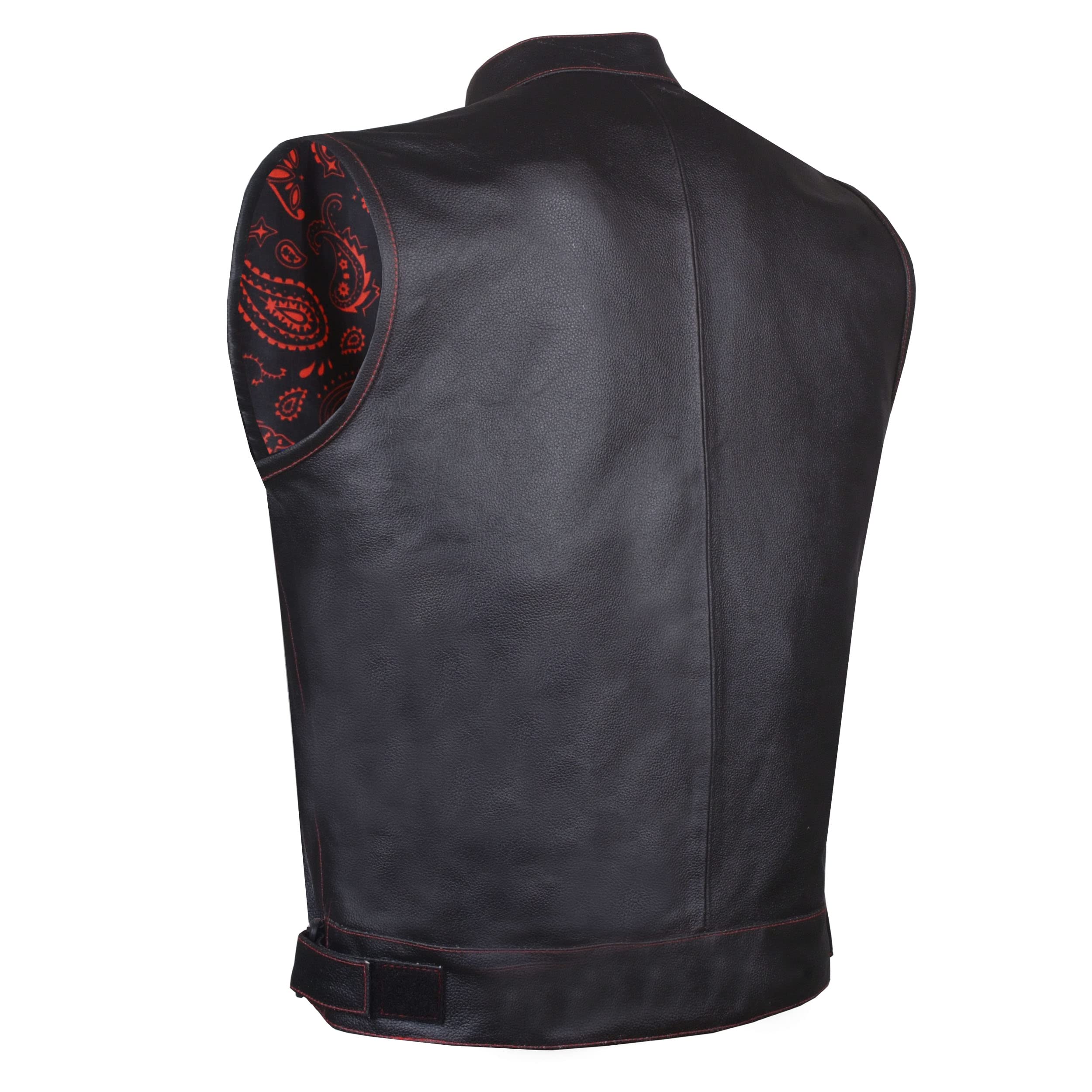 Soa Men 'S Premium Leather Motorcycle Vest With Biker Club Concealed Carry Gun Pockets W/Armor Paisley Red L