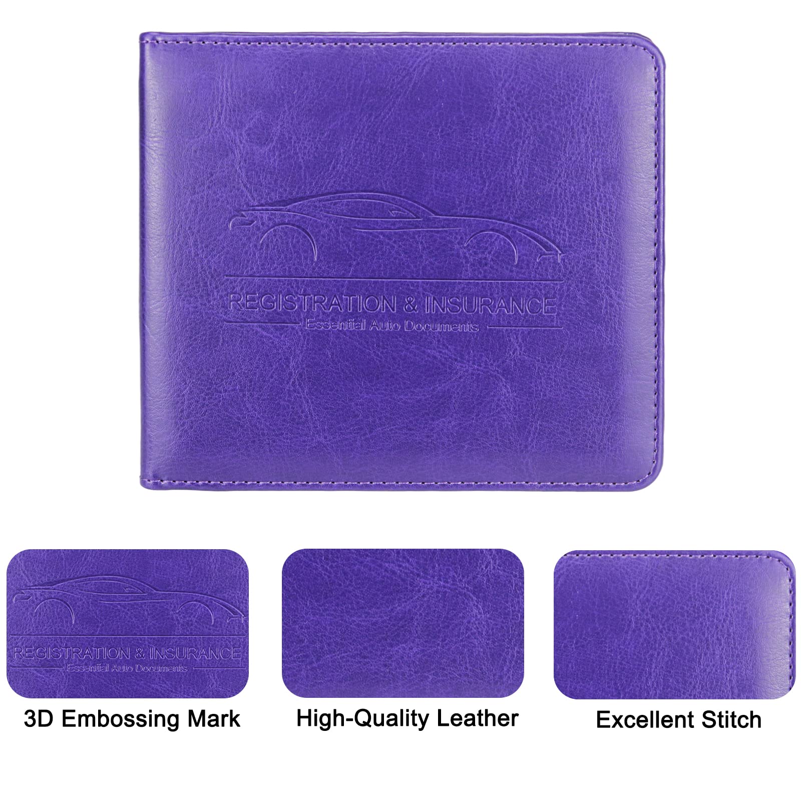 Lumimokki Car Registration And Insurance Holder, Leather Registration And Insurance Card Holder, Vehicle Glove Box Organizer - F