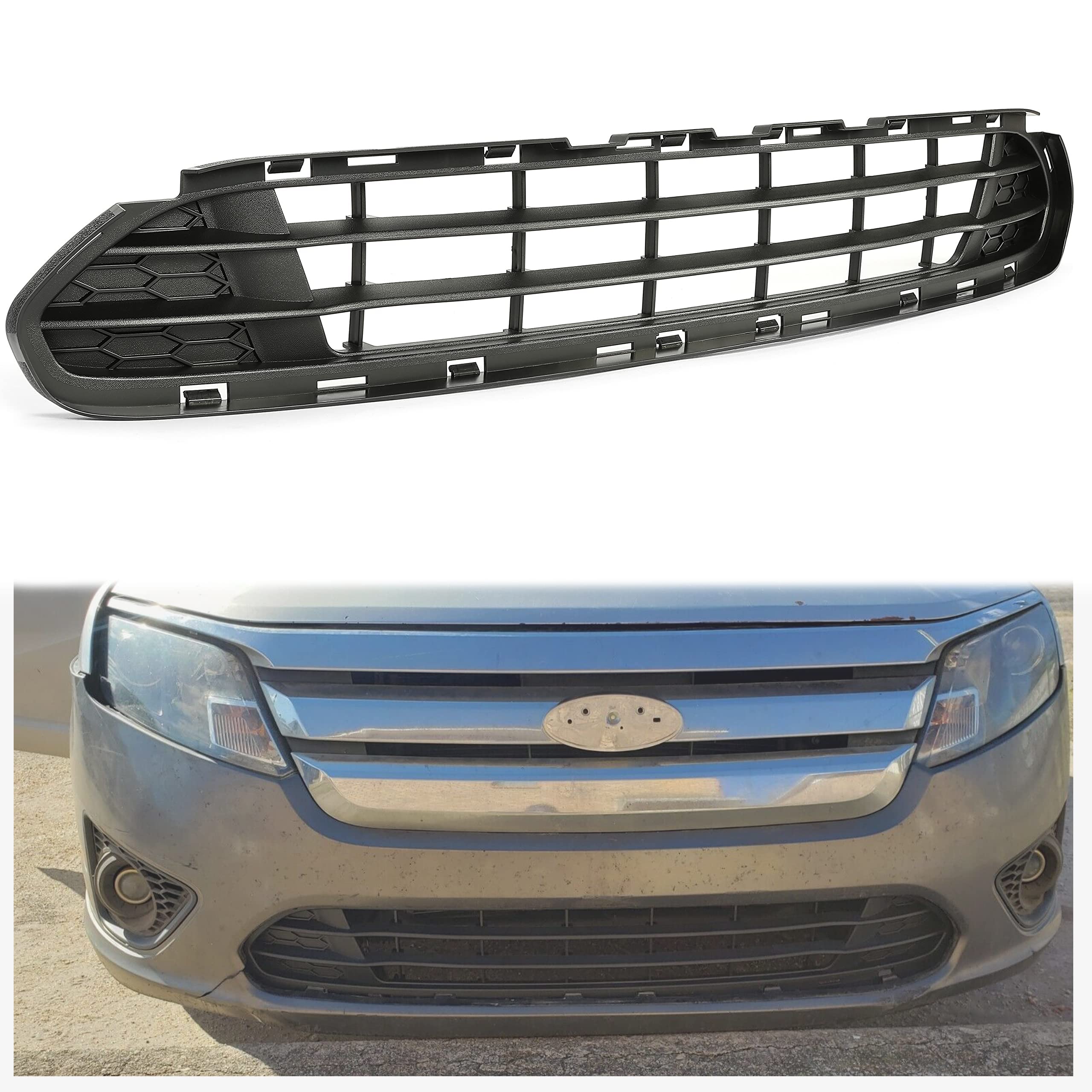 Kojem Front Bumper Lower Grille Compatible with 2010-2012 Ford Fusion Hybrid & S & SE & SEL & Sport Center Bumper Grill Cover Re