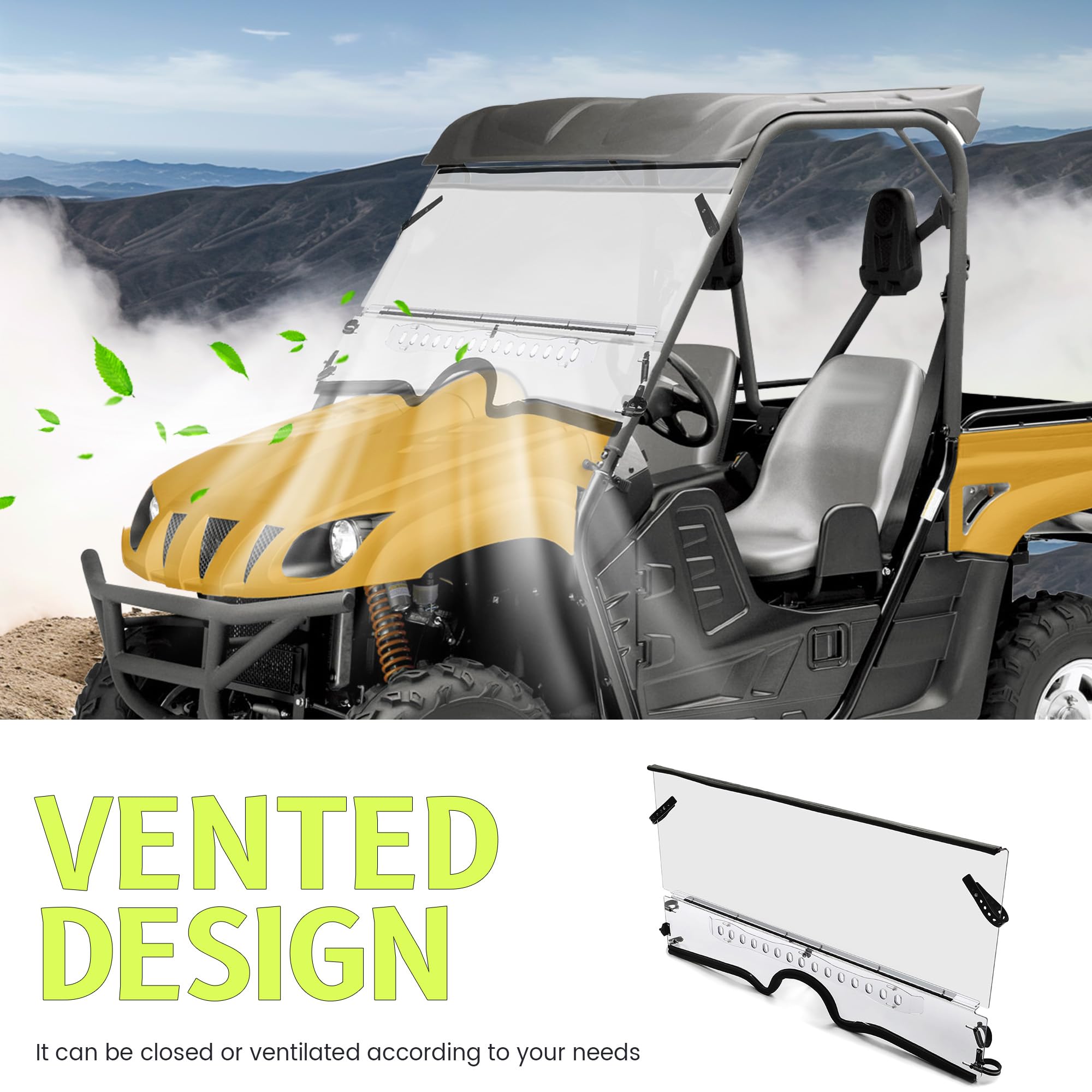 HECASA Front Clear Vented 1/4'' Windshield Compatible with 2004-2013 Yamaha Rhino 450 660 700 Windscreen