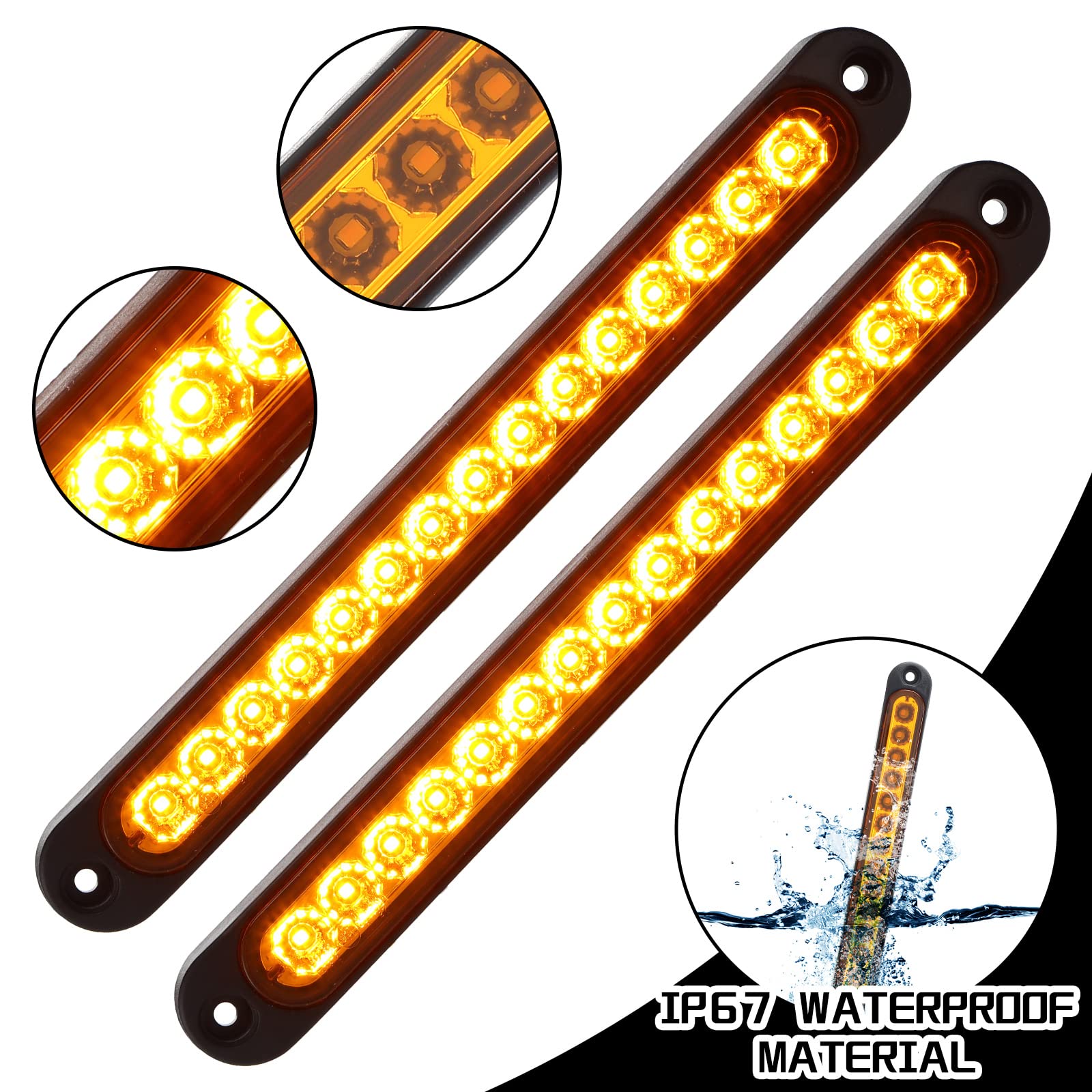 2 Pieces 10 Inch 15 Led Trailer Tail Light Bar Stop Turn Tail Lights Assembly Third Brake Strip 9 To 30-Volt Trailer Identificat