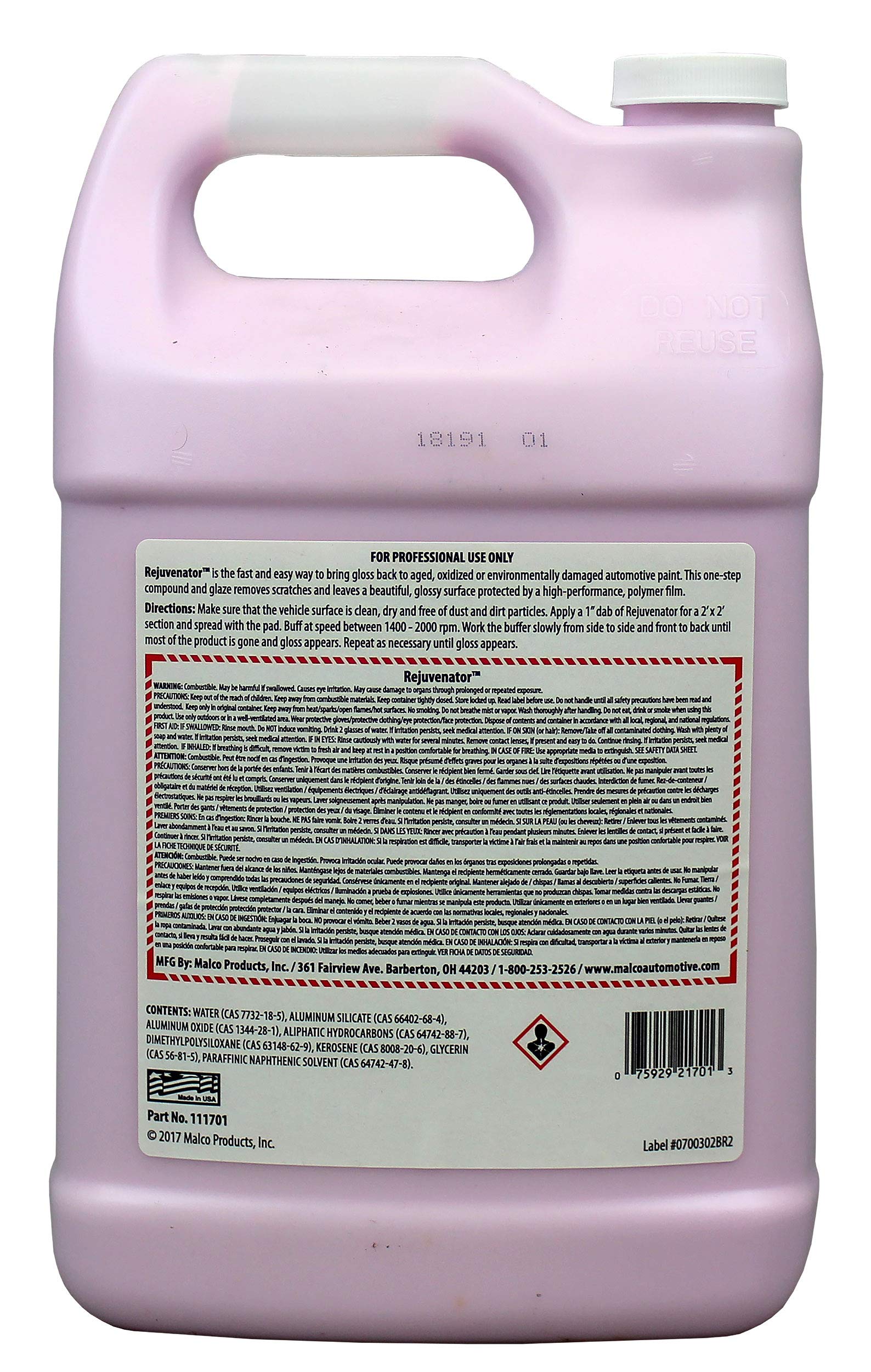 Malco Paint Rejuvenator - One Step Automotive Paint Restoration/Clear Coat Scratch and Swirl Remover/Re-Shine Old, Aged Paint to Look New / 1 Gallon (111701)
