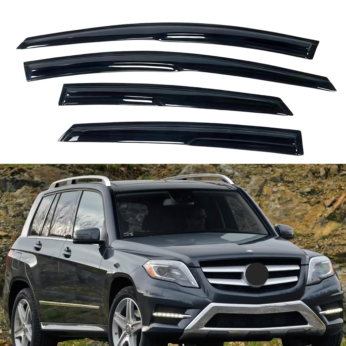 Ig Window Visor For Mercedes-Benz Glk-Class 2010-2015 (Glk 350), Rain Guard Tape-On Extra Durable Sun Wind Side Vent Window Defl