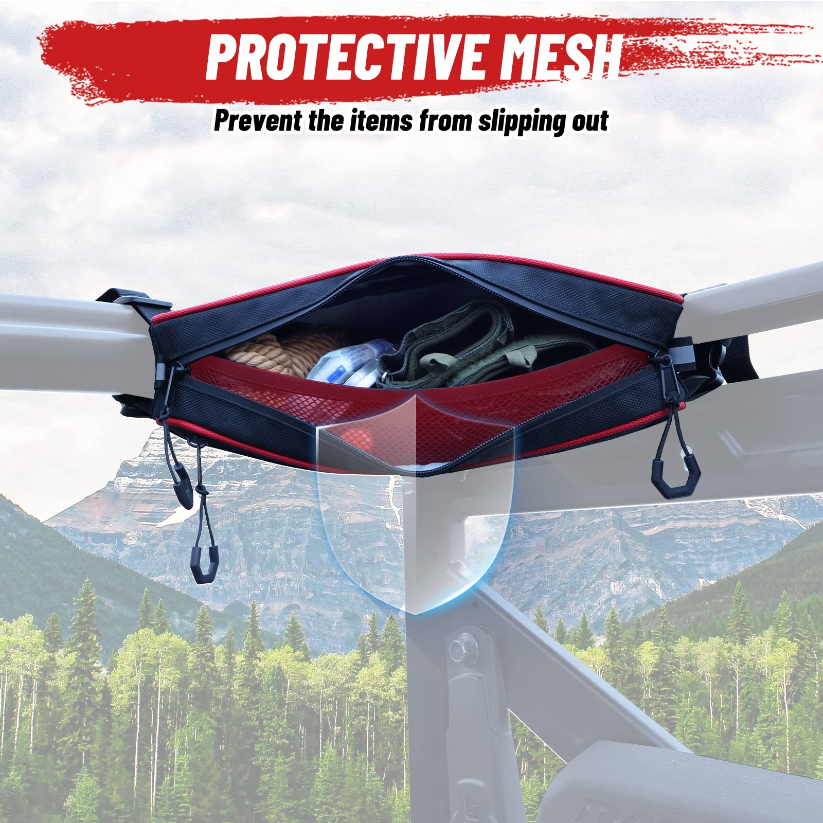 StarknightMT 2 Packs Universal UTV Roof Storage Bag, Triangle Bike Bag Waterproof UTV Overhead Bag Fits 1.75'' to 2'' Roll Bar C