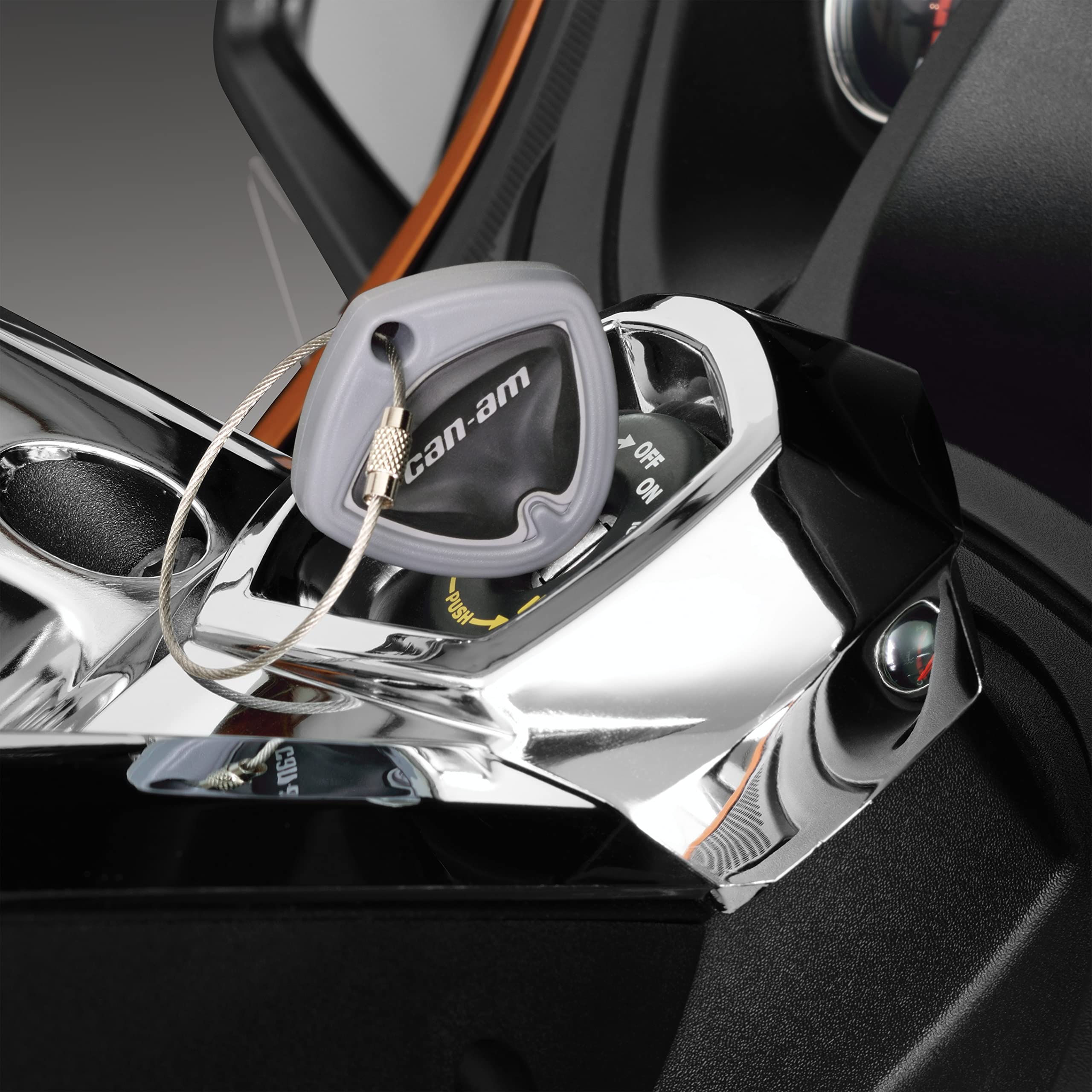 Show Chrome Grey Can-Am Spyder Key Covers, 2-Pack With Wire Barrel Lock Key Ring - Snaps Over Key, Adds Mounting Hole For Chains