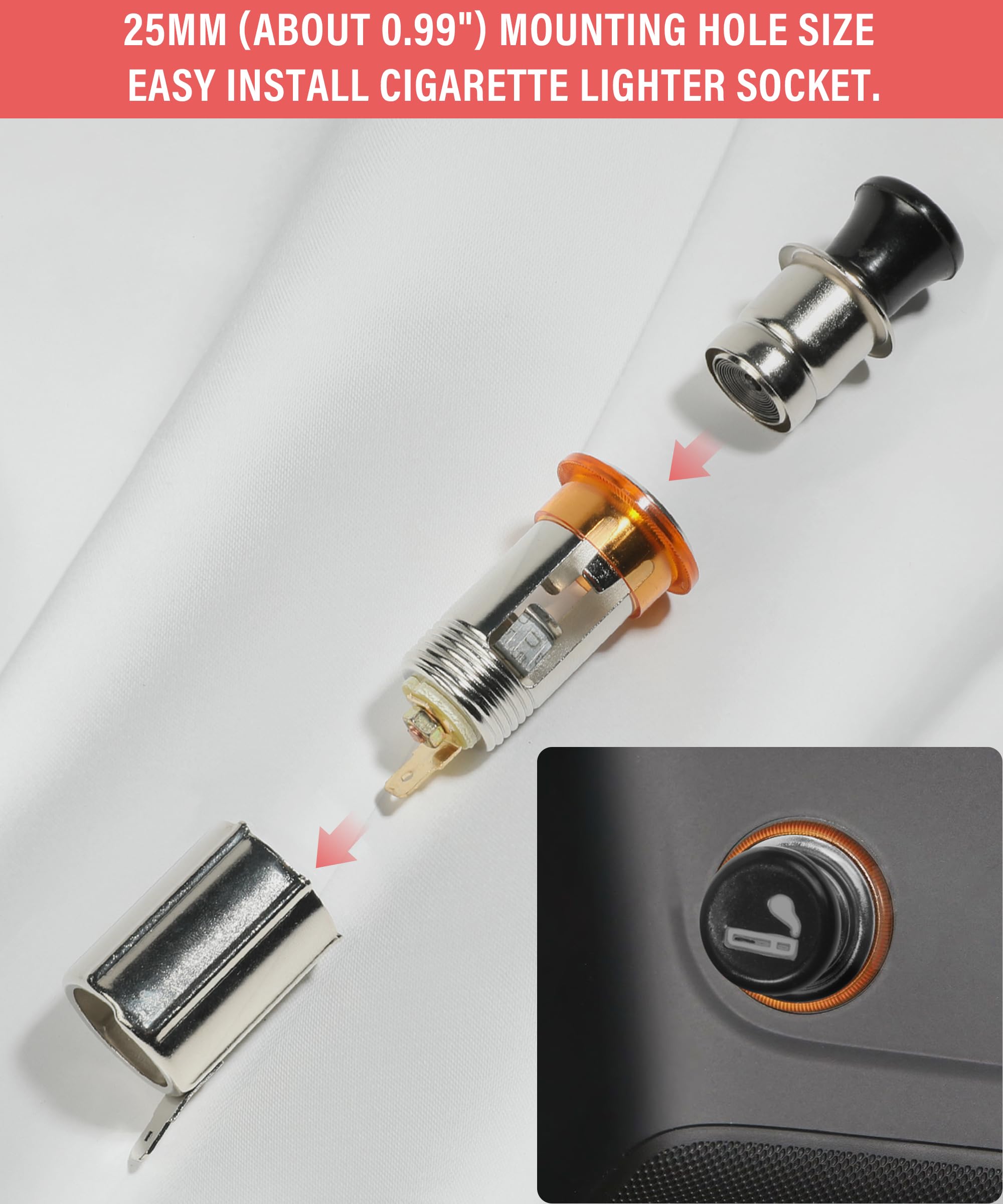 Zlirfy Car Cigarette Lighter with Cable,Car Cigarette Lighter Element Socket Plug Socket,12V Auto Cigarette Lighter with Eject B