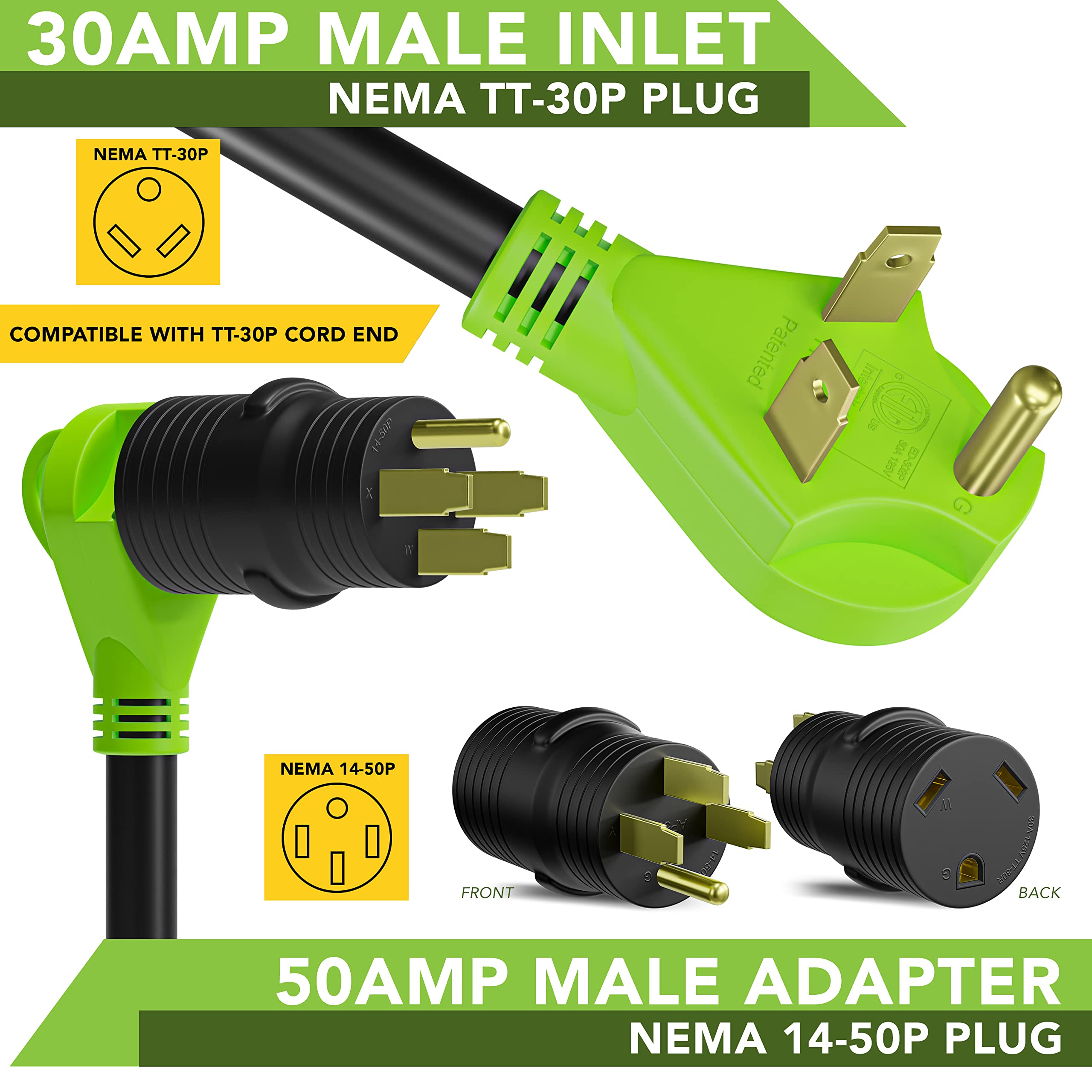 Leisure Cords Power Adapter 4 Prong 50 Amp Male To 30 Amp Female Rv Camper Generator Plug Outdoor Electrical Power Converter (50 Male - 30 Female)