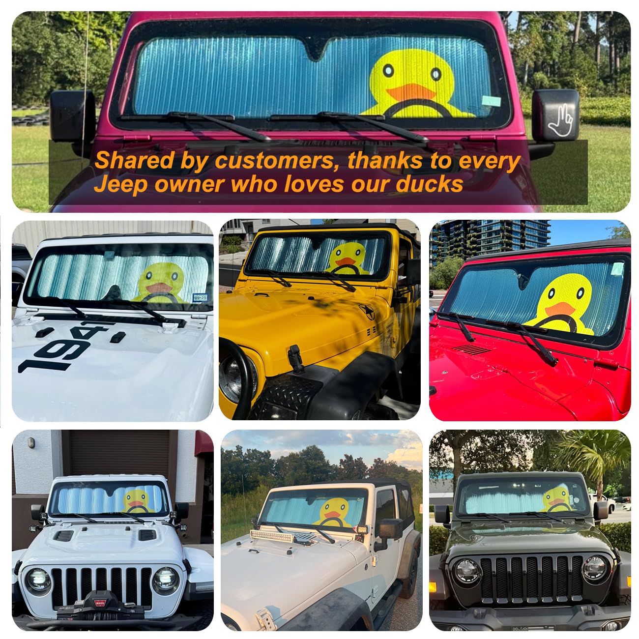 Windshield Sun Shade For Jeep Wrangler Jk Jku Jl Jlu1997-2024,Window Sun Visor For Uv Rays & Heat Protection,Duck Windshield Sun
