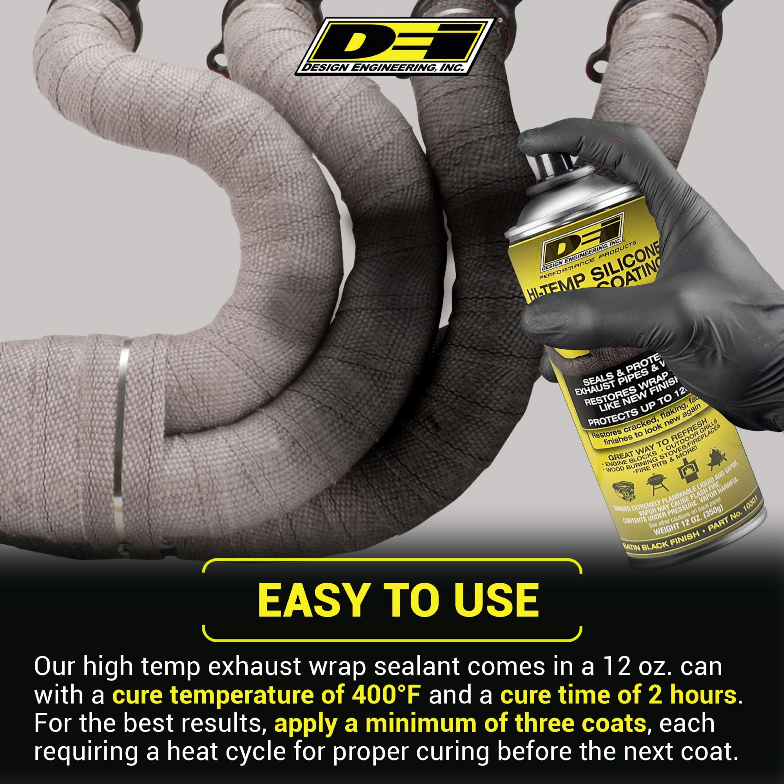 Design Engineering DEI Hi-Temp Silicone Coating Spray High Temp exhaust Wrap Sealant Protects up to 1500°F For Exhaust Wraps, Engine Blocks, Pipes, Manifolds Black