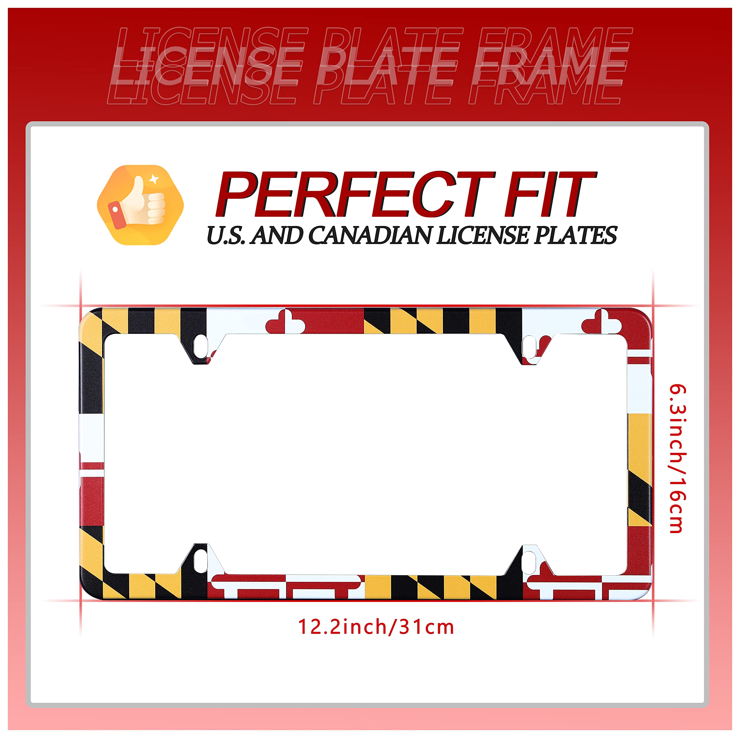 2Pcs Maryland Flag License Plate Frame State Flags Stainless Steel Auto Parts Decoration With Screws Fits U.S. Canadian Standard