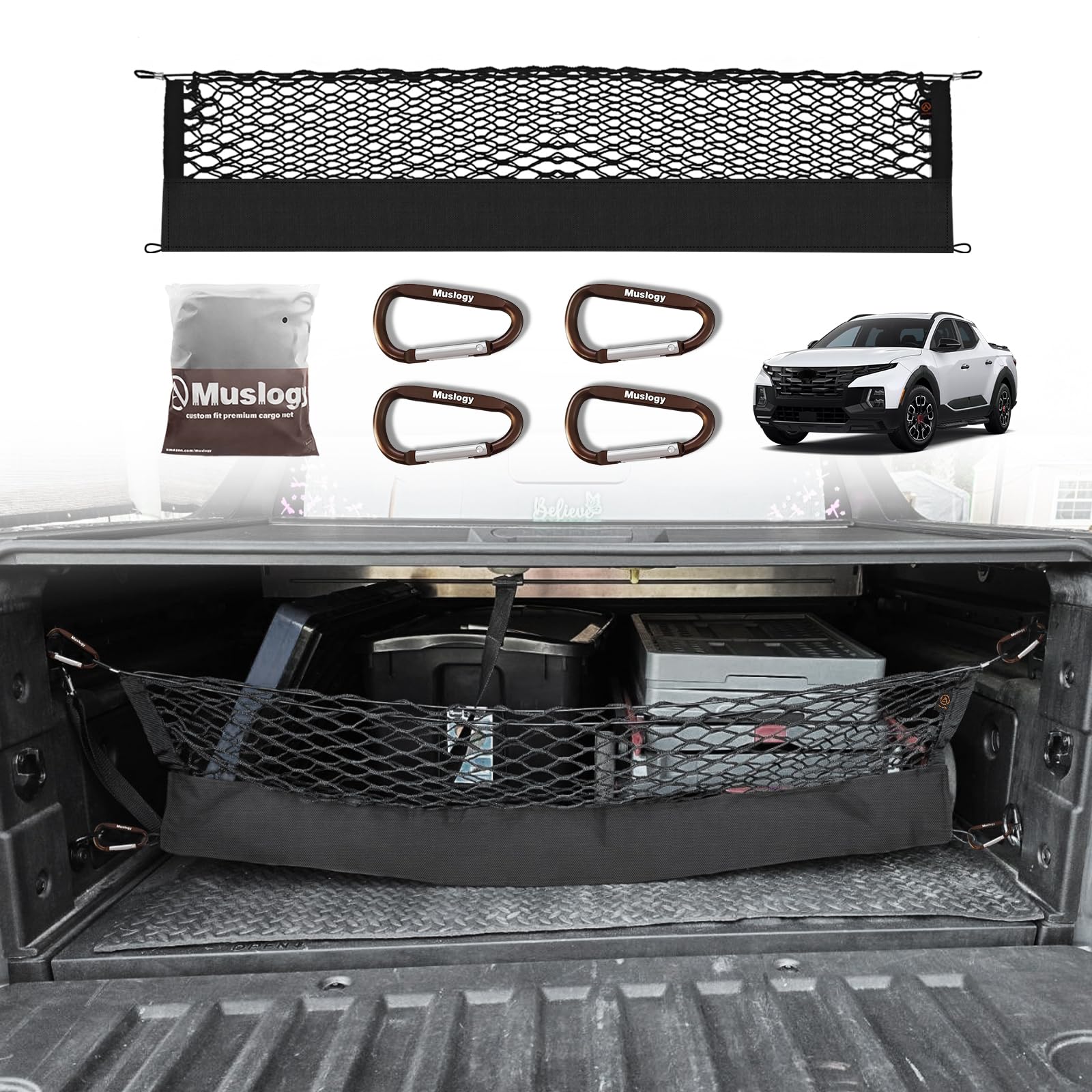 Muslogy Truck Bed Cargo Net Compatible With Hyundai Santa Cruz 2022-2025 Accessories Storage Organizer Pickup Truck Bed Envelope