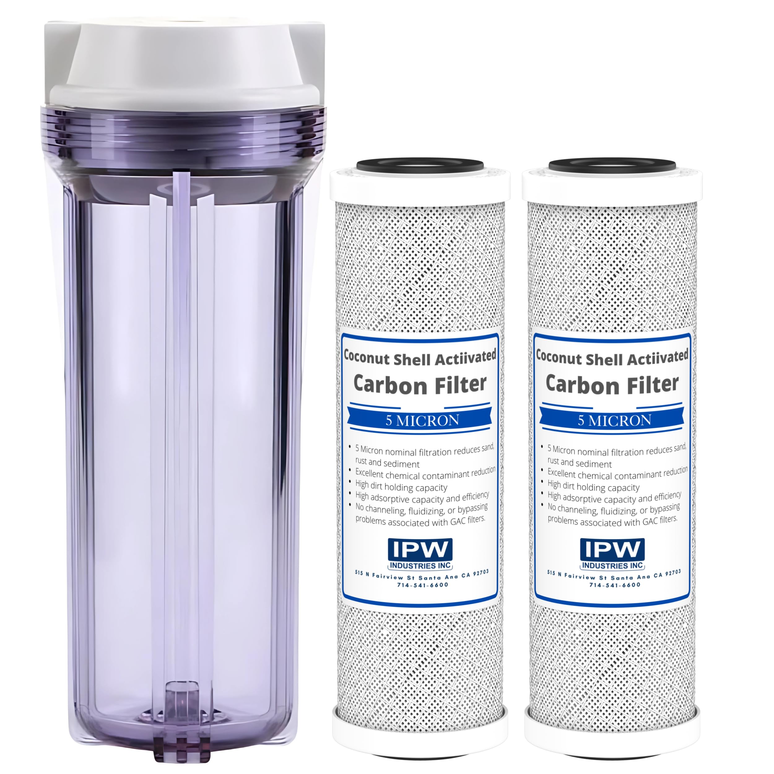 IPW Industries, Inc. - Water Pur Company (CCI-10CLW12) Filter Canister and (CCI-10-Ca) Carbon Block Filters - 1/2'' NPT Ports fo
